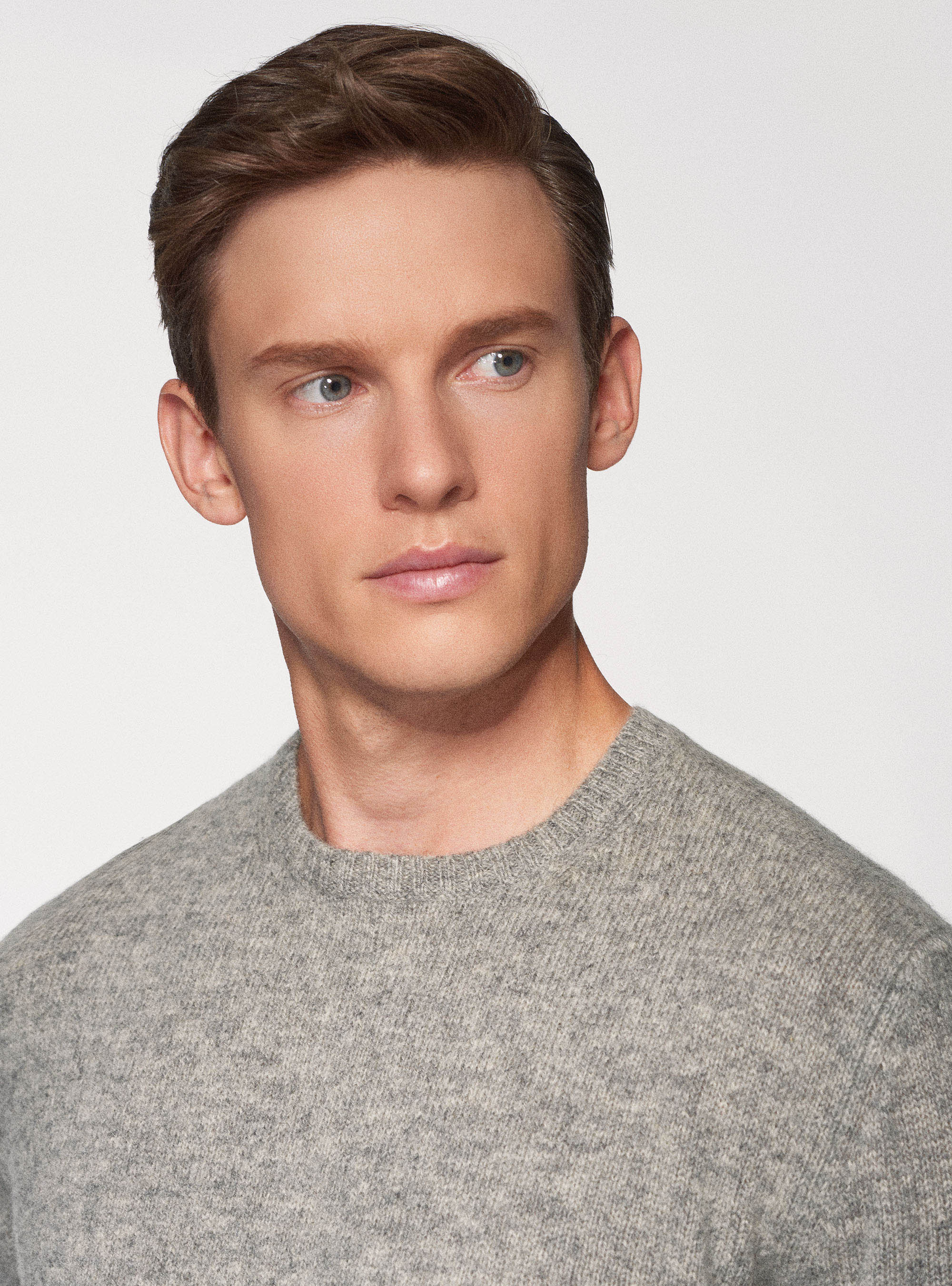 Maglia girocollo in pura lana shetland, GRIGIO MELANGE 0151C