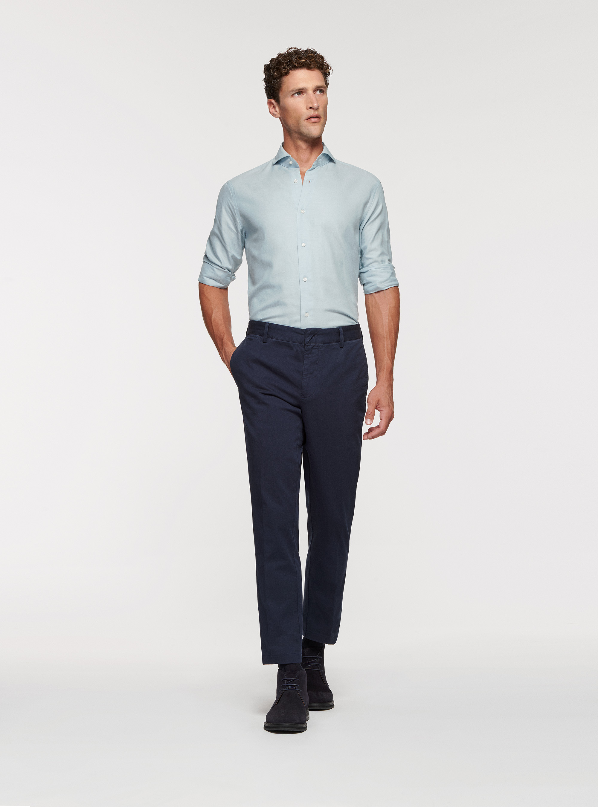 Camicia in flanella di cotone, AZZURRO