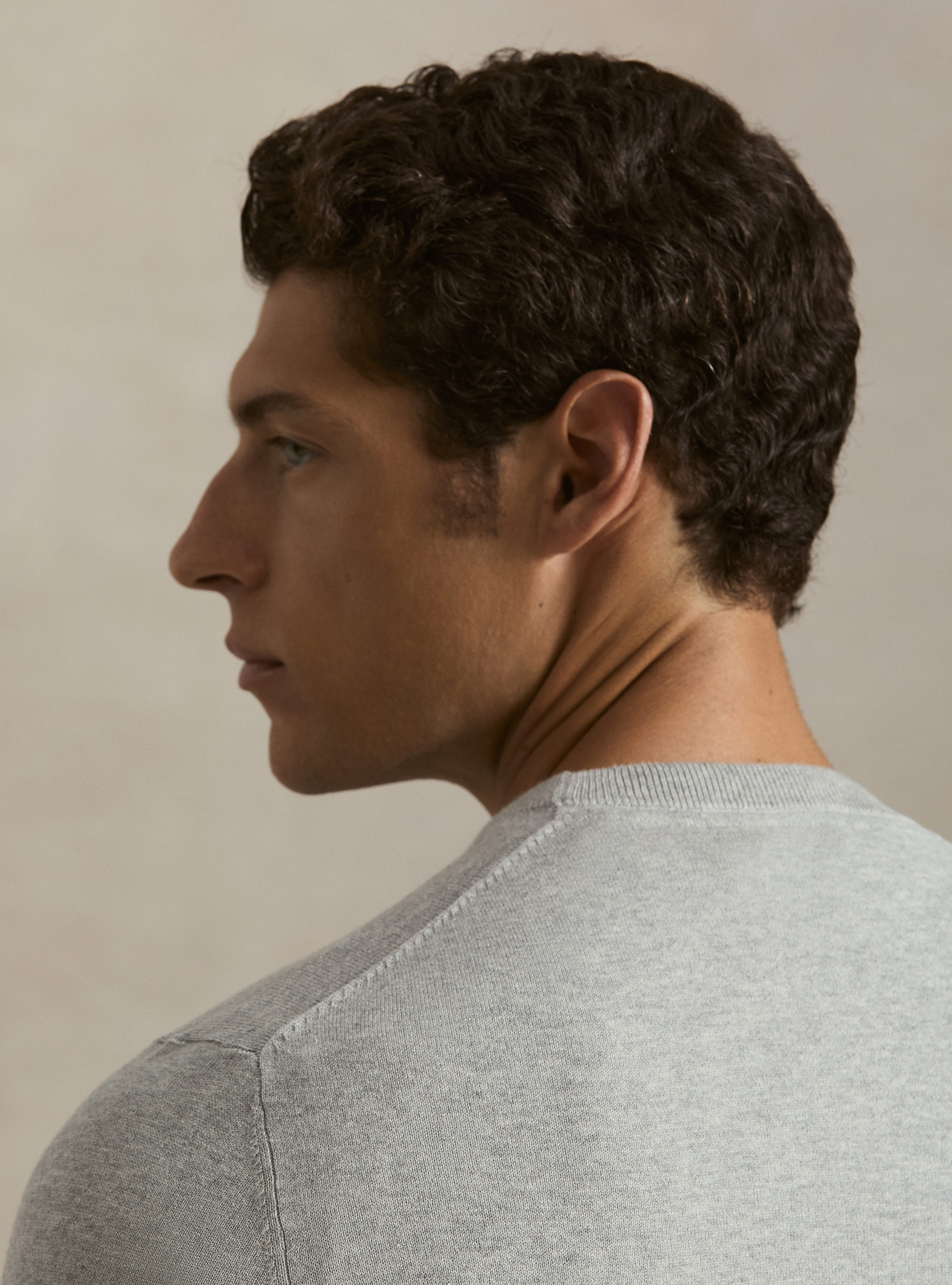 Maglia girocollo in cotone seta e cashmere, GRIGIO CHIARO MELANGE