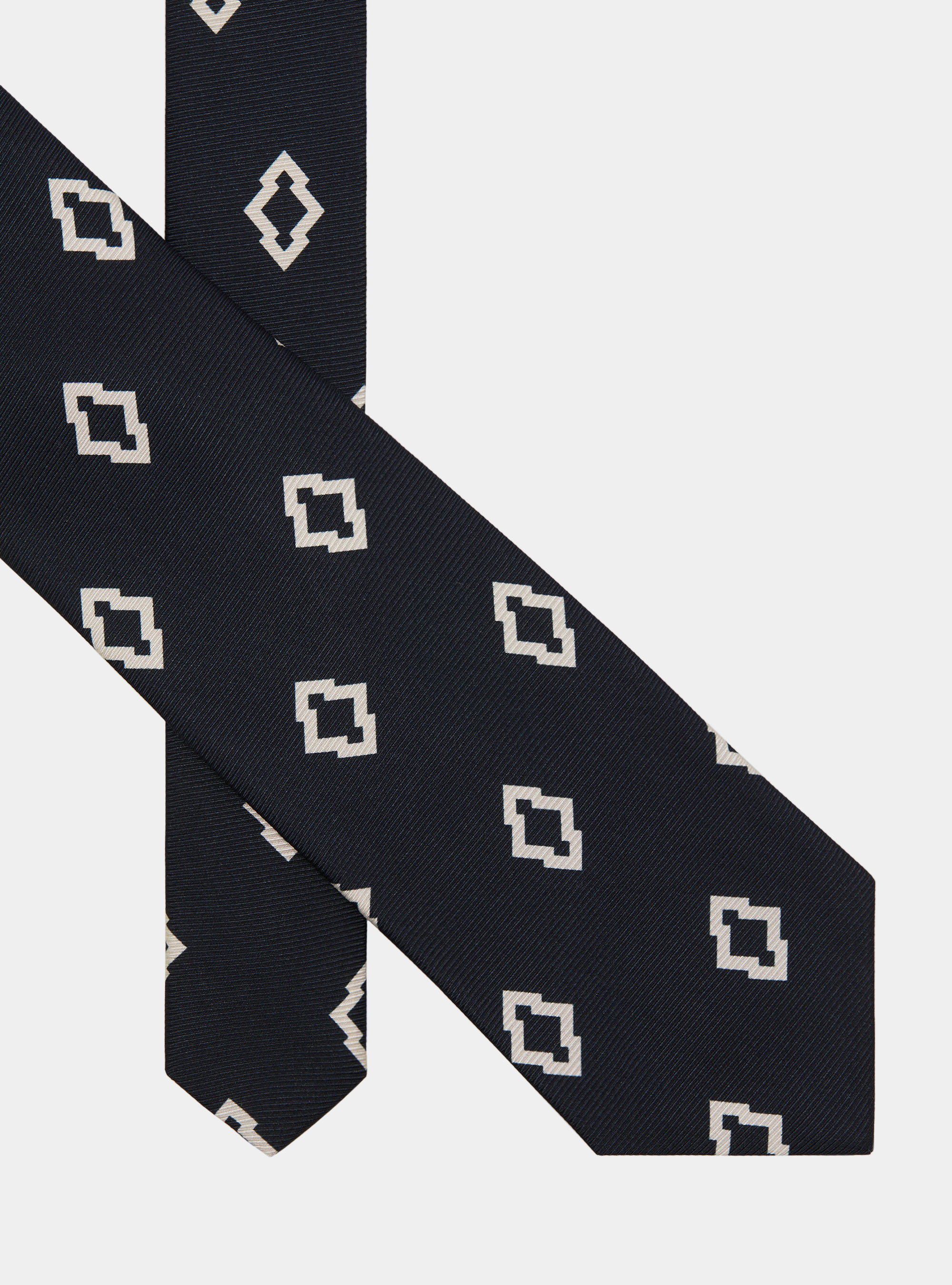Ethnic print silk tie, NAVY BLUE