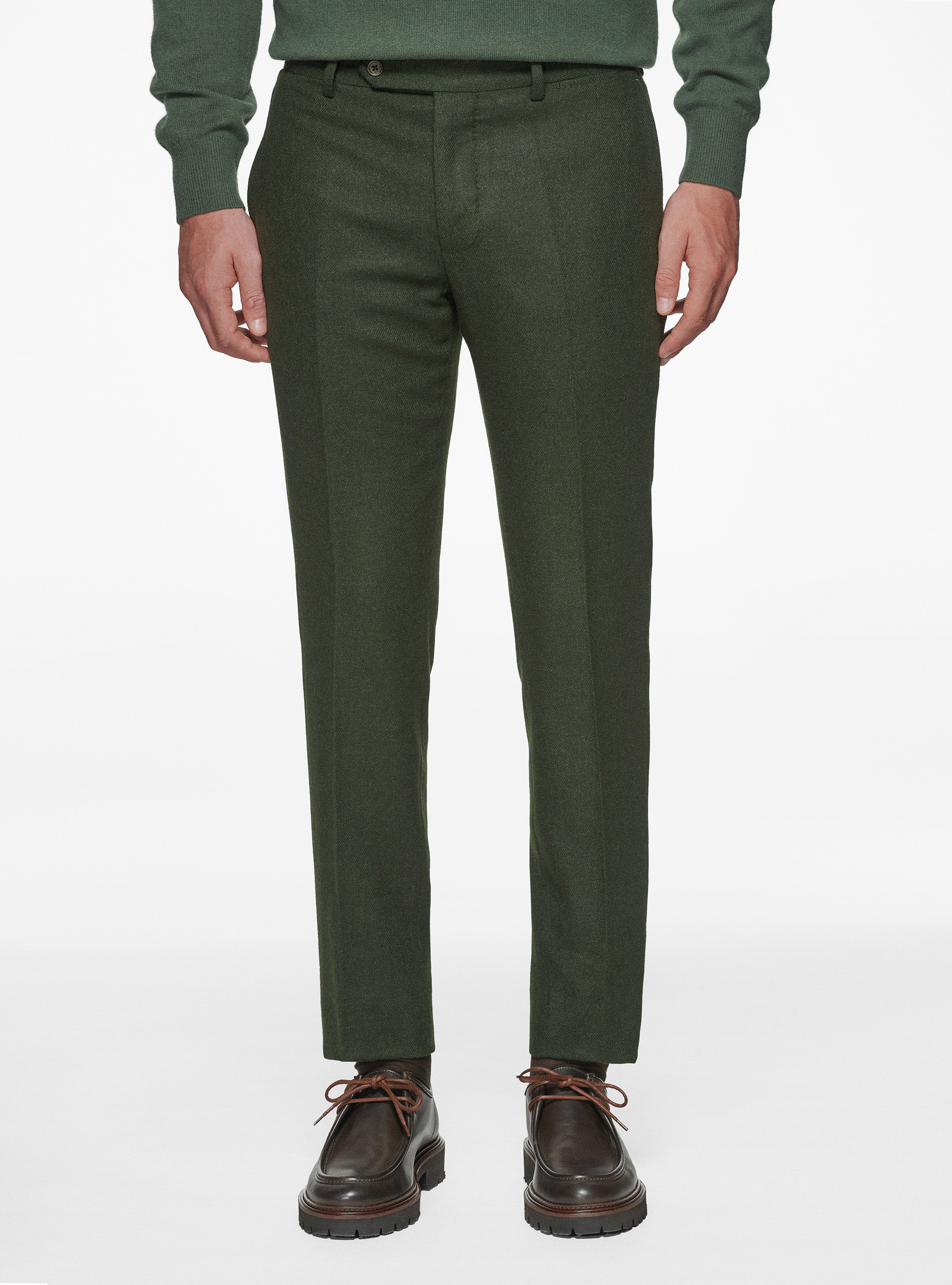 Pantaloni in flanella di misto lana, VERDE