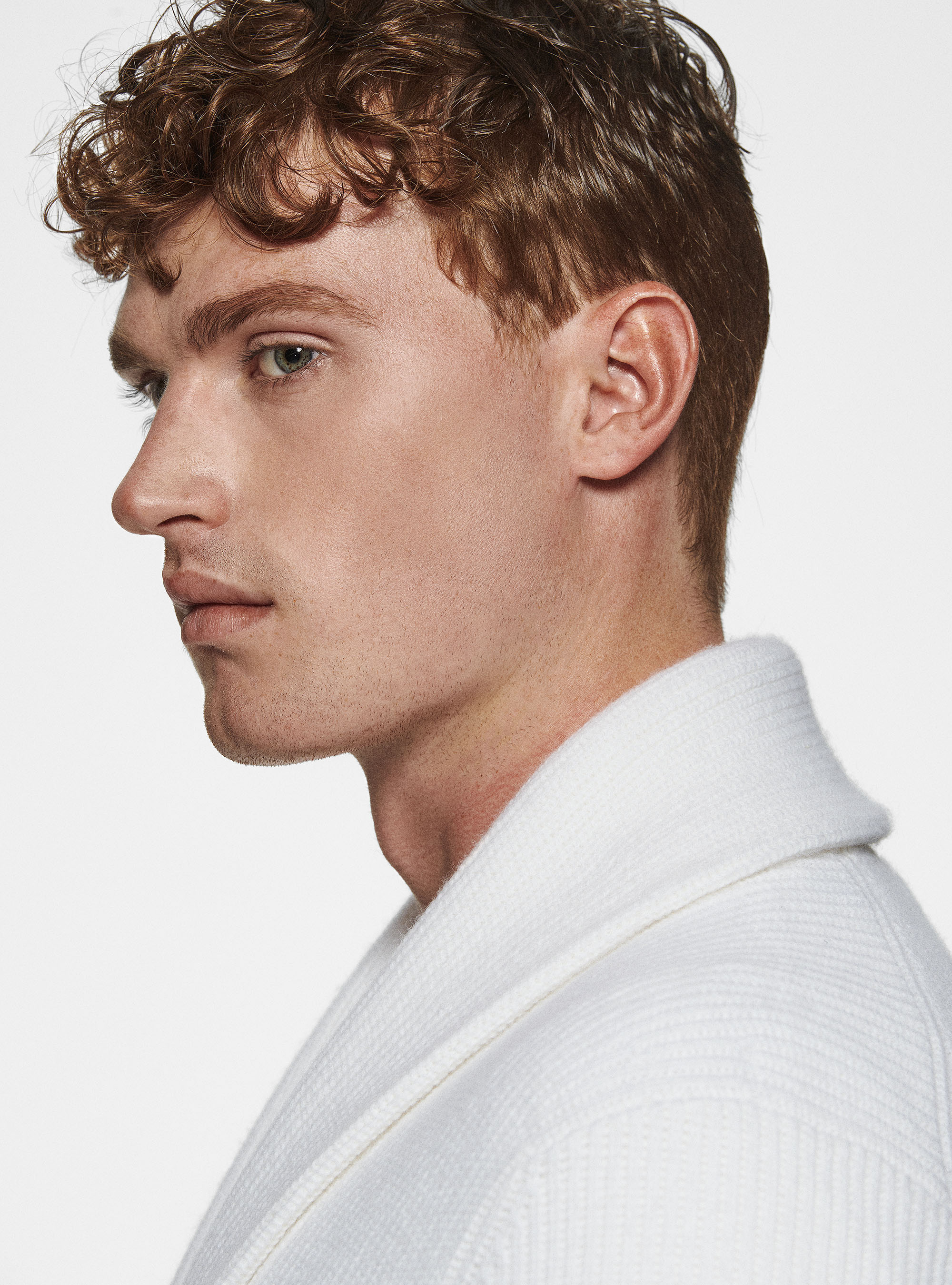 Veste en tricot côtelé de laine mérinos, BLANC