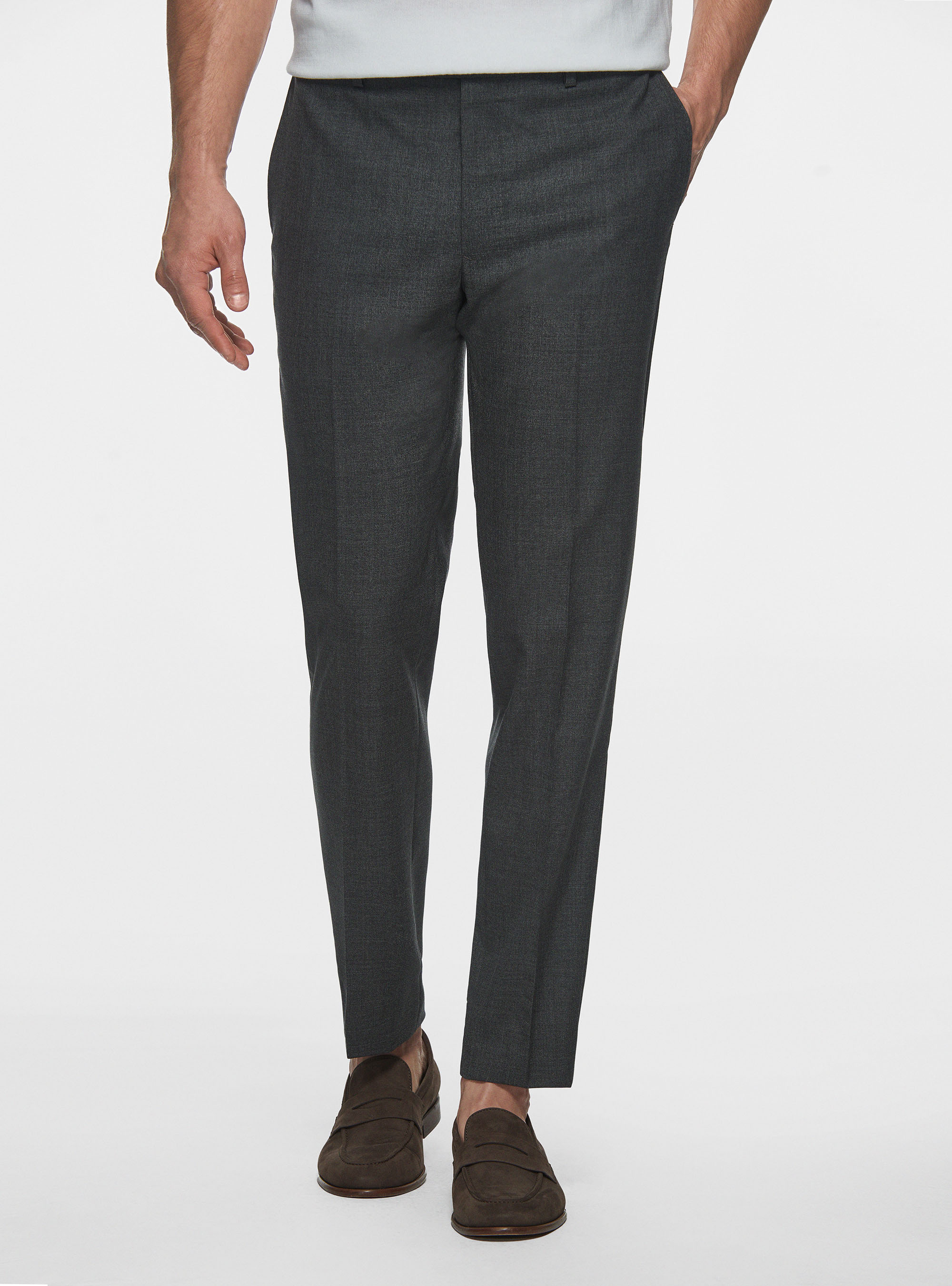 Pantaloni drop 4 in pura lana, ASFALTO 0112C