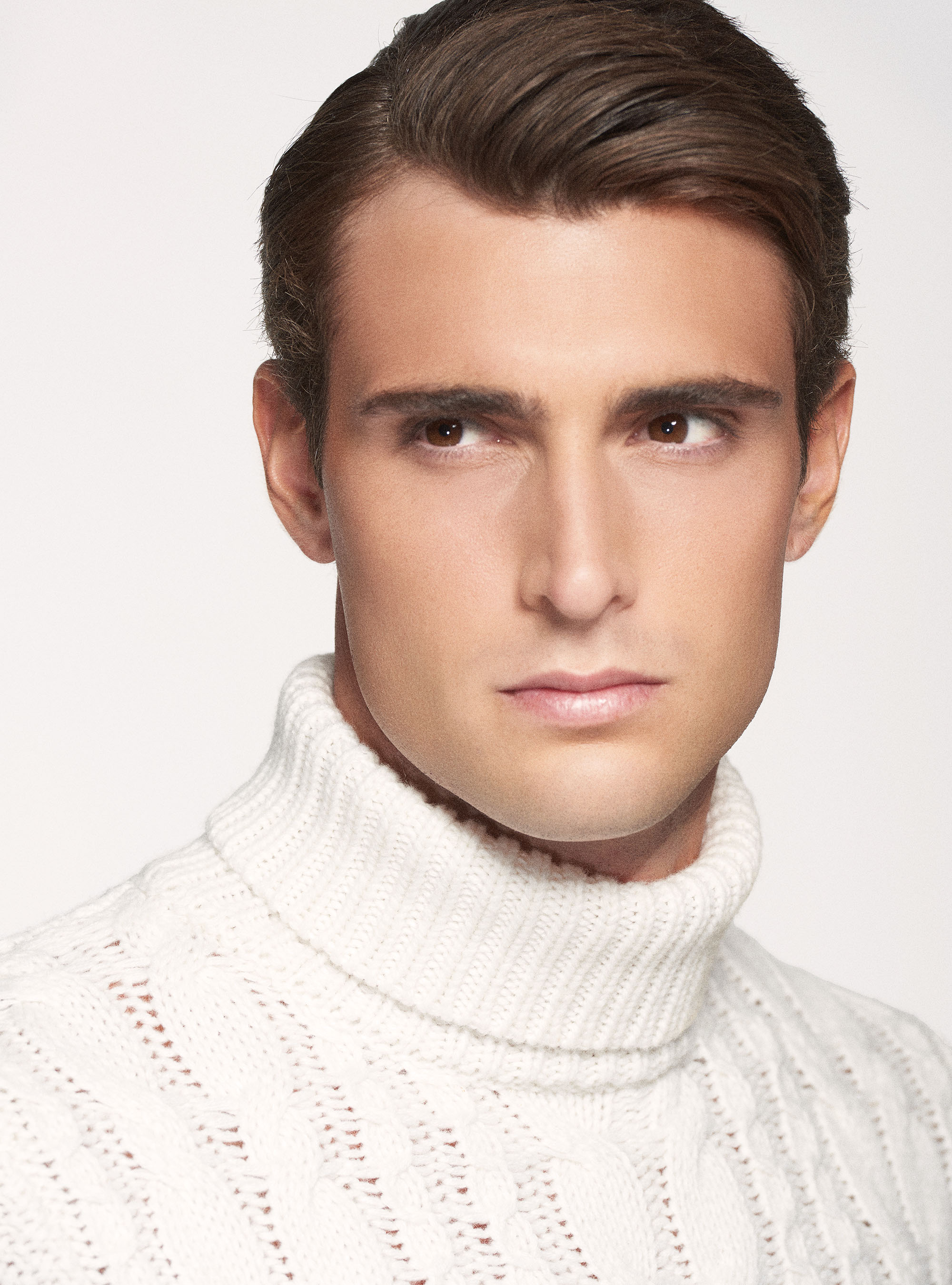 Maglia collo alto in misto lana a treccia, BIANCO