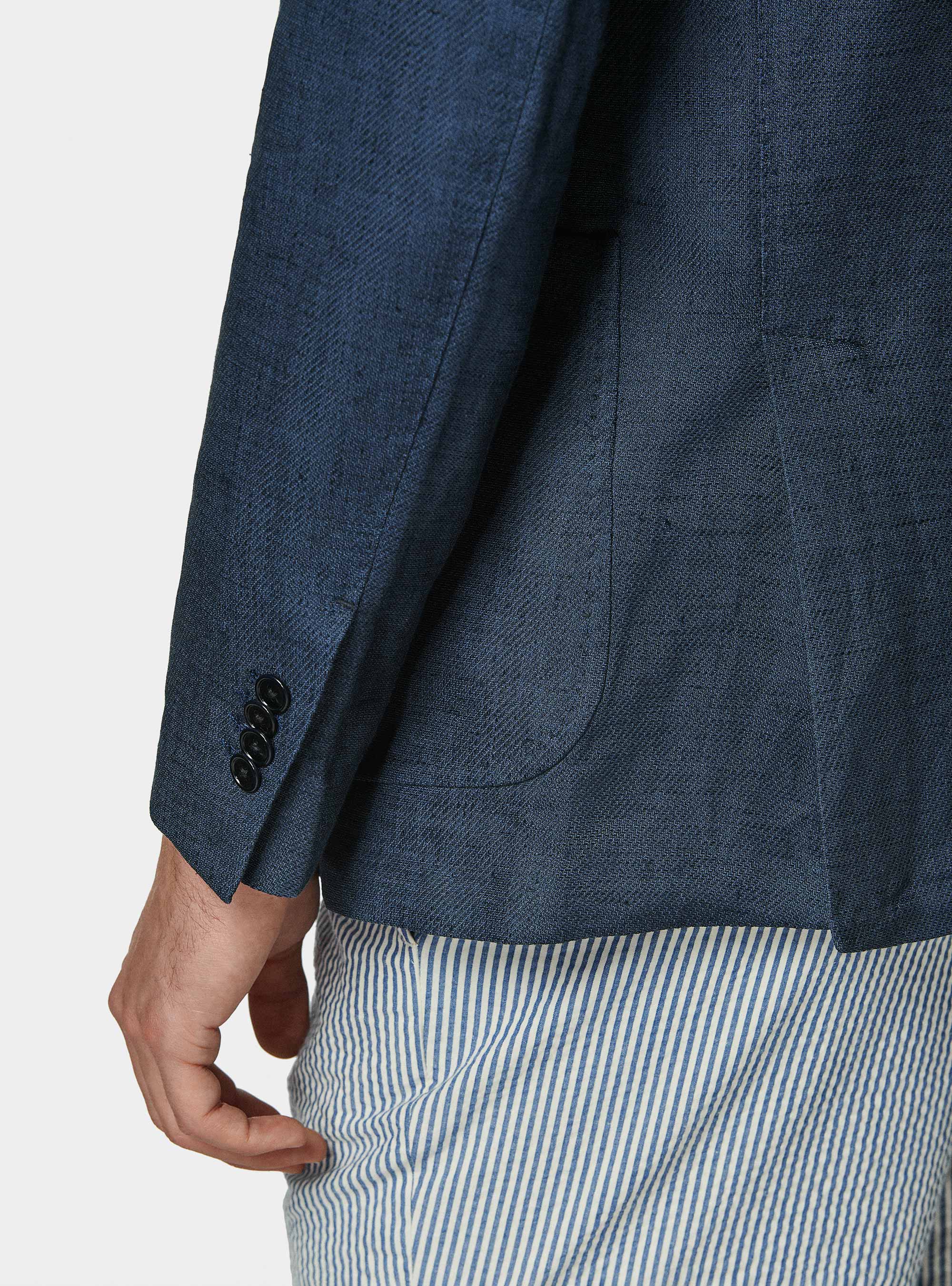 Linen and cotton blend blazer, NAVY BLUE