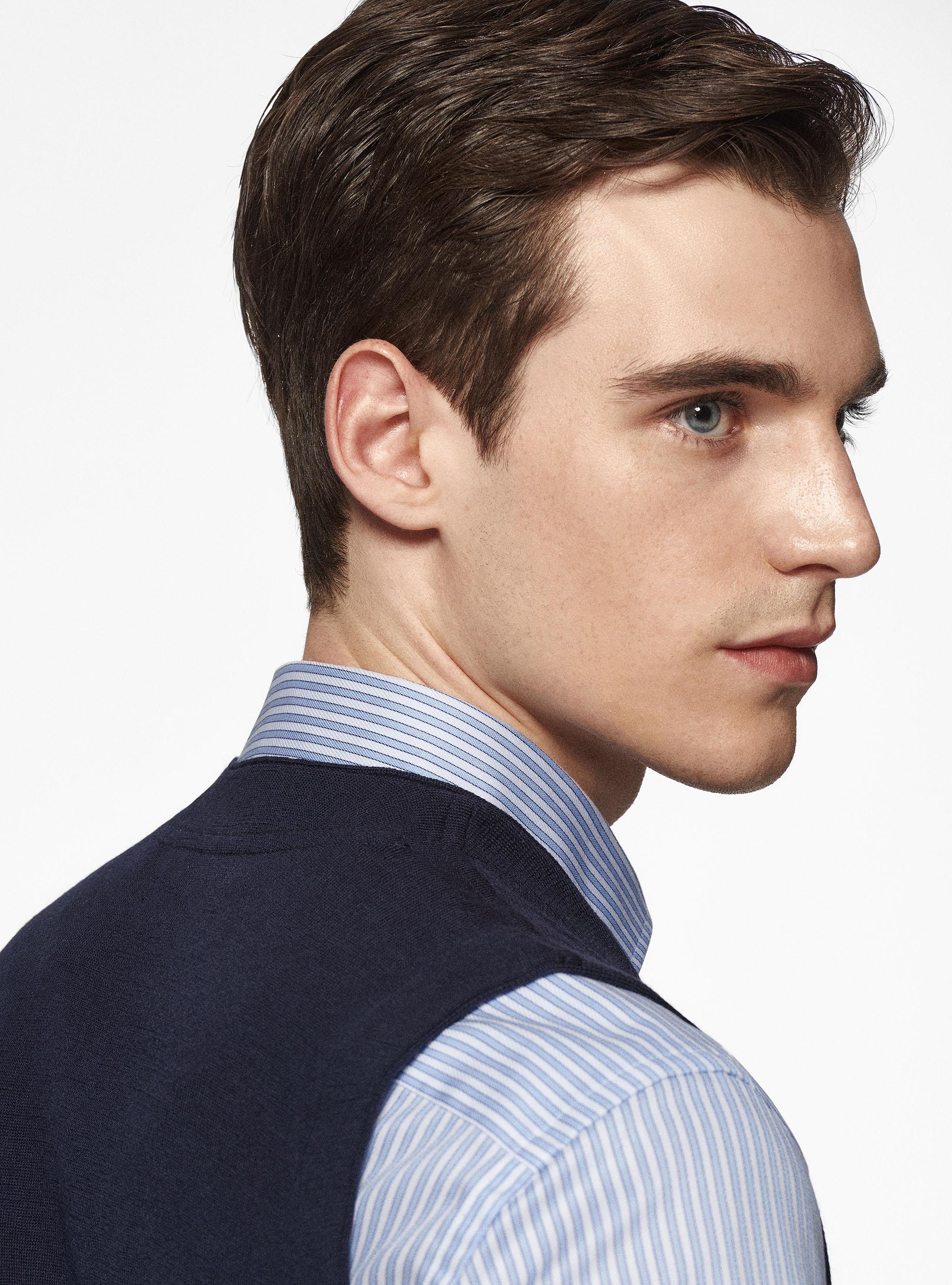 Gilet in maglia doppiopetto in pura lana merino, BLU NAVY