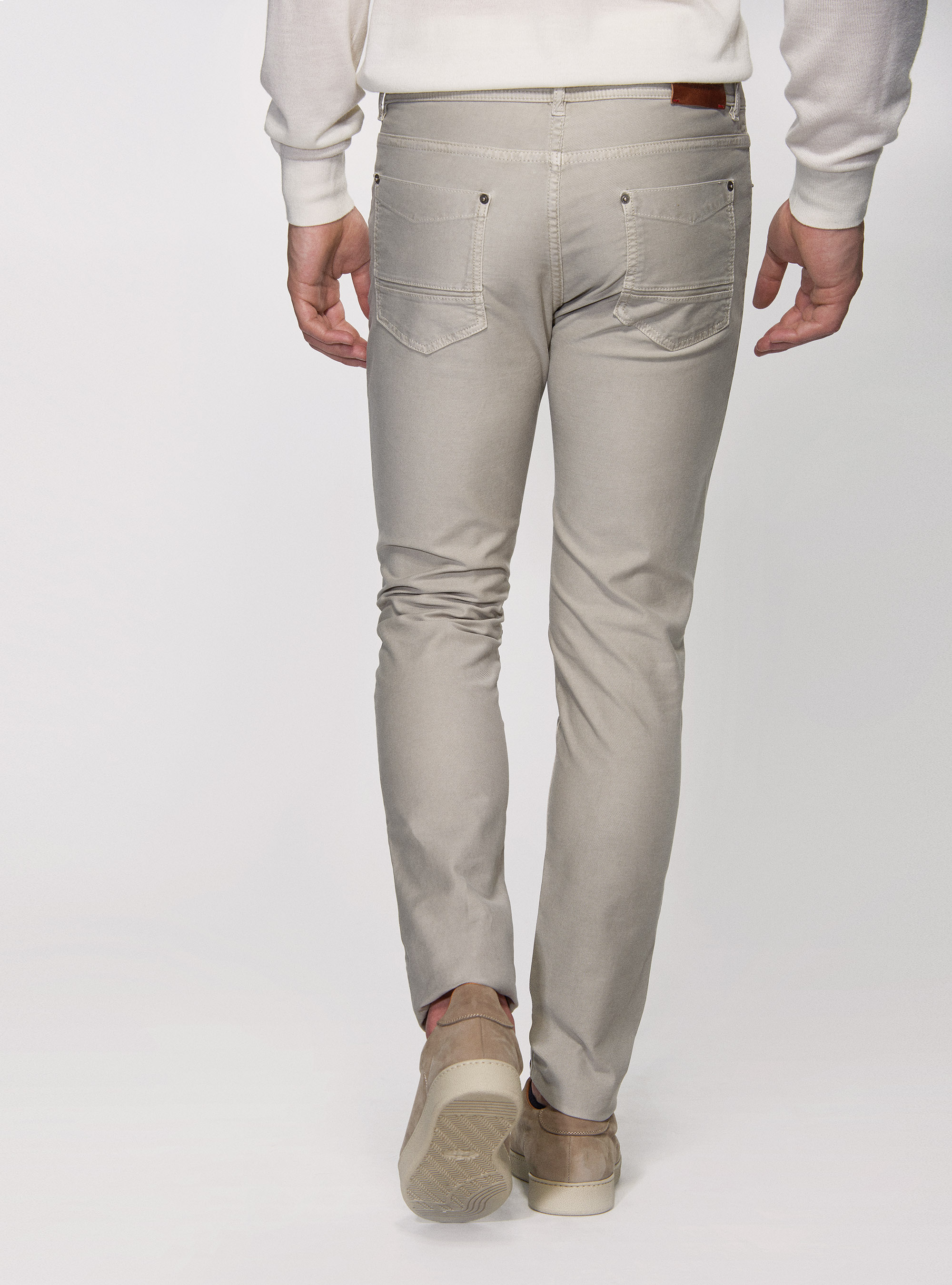 Pantaloni 5 tasche in twill garment dyed, ECRU