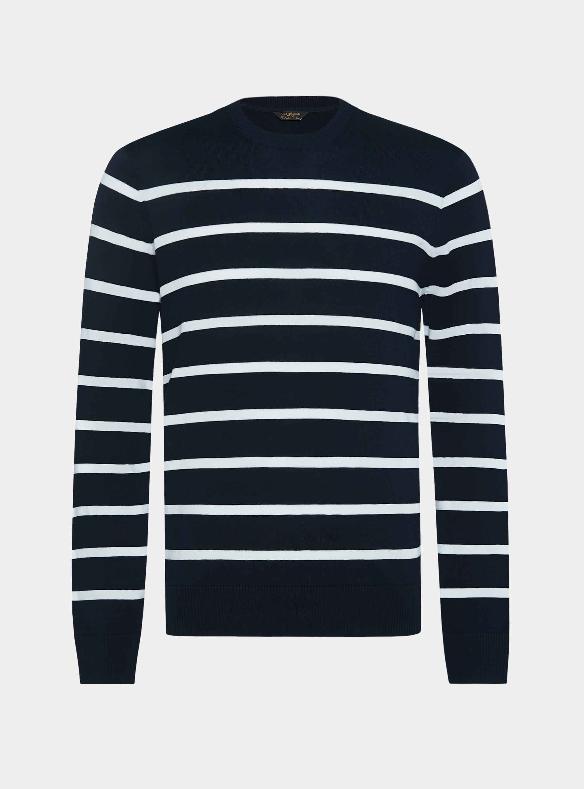 Maglia girocollo in cotone extrafine rigato, BLU NAVY