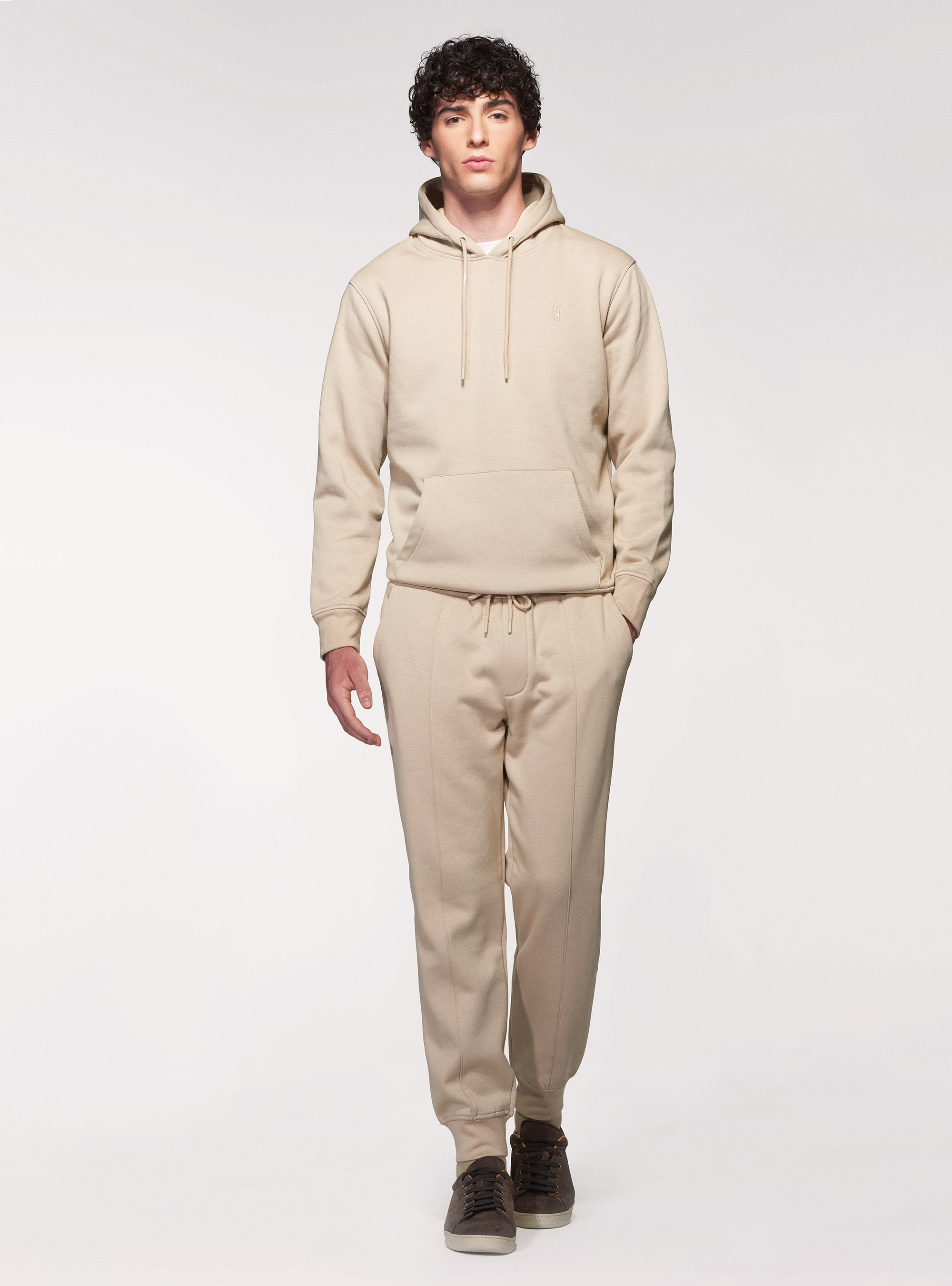 Felpa in misto cotone con cappuccio, ECRU