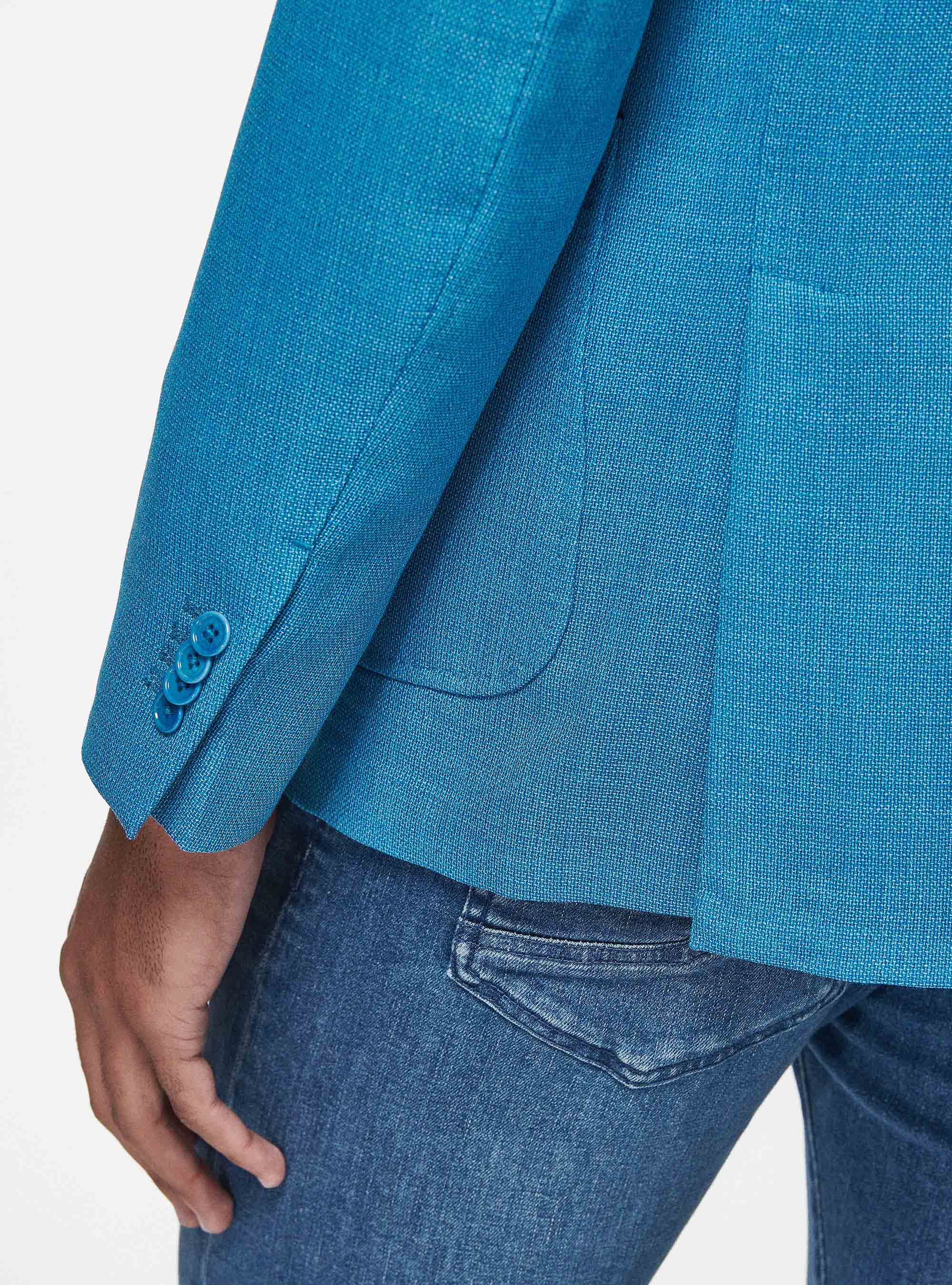 Micro-textured wool blazer, PETROL