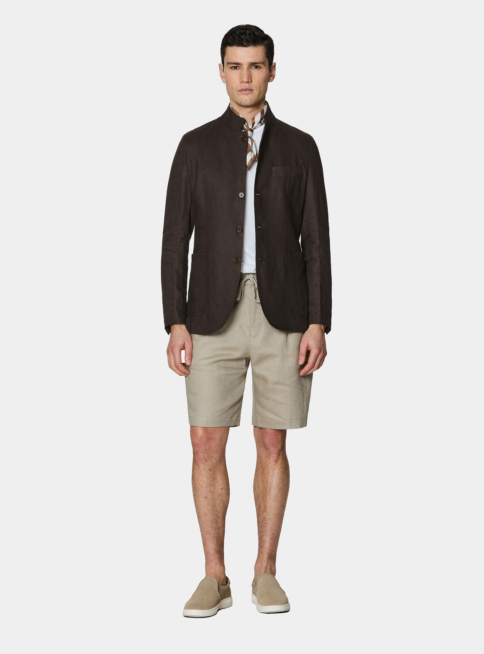 Korean blazer in pure linen, BROWN