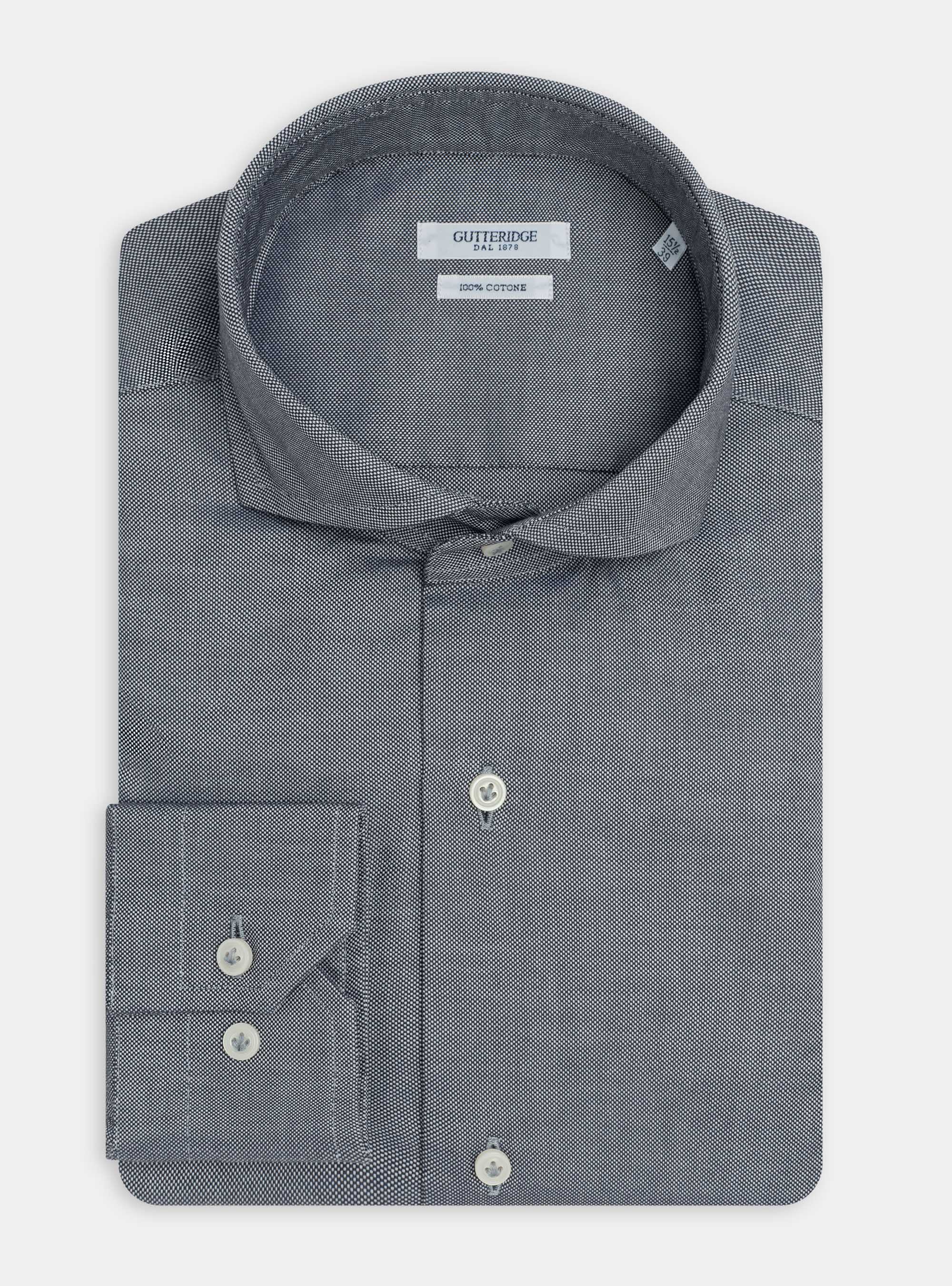 Camicia collo francese in cotone oxford, BLU NAVY