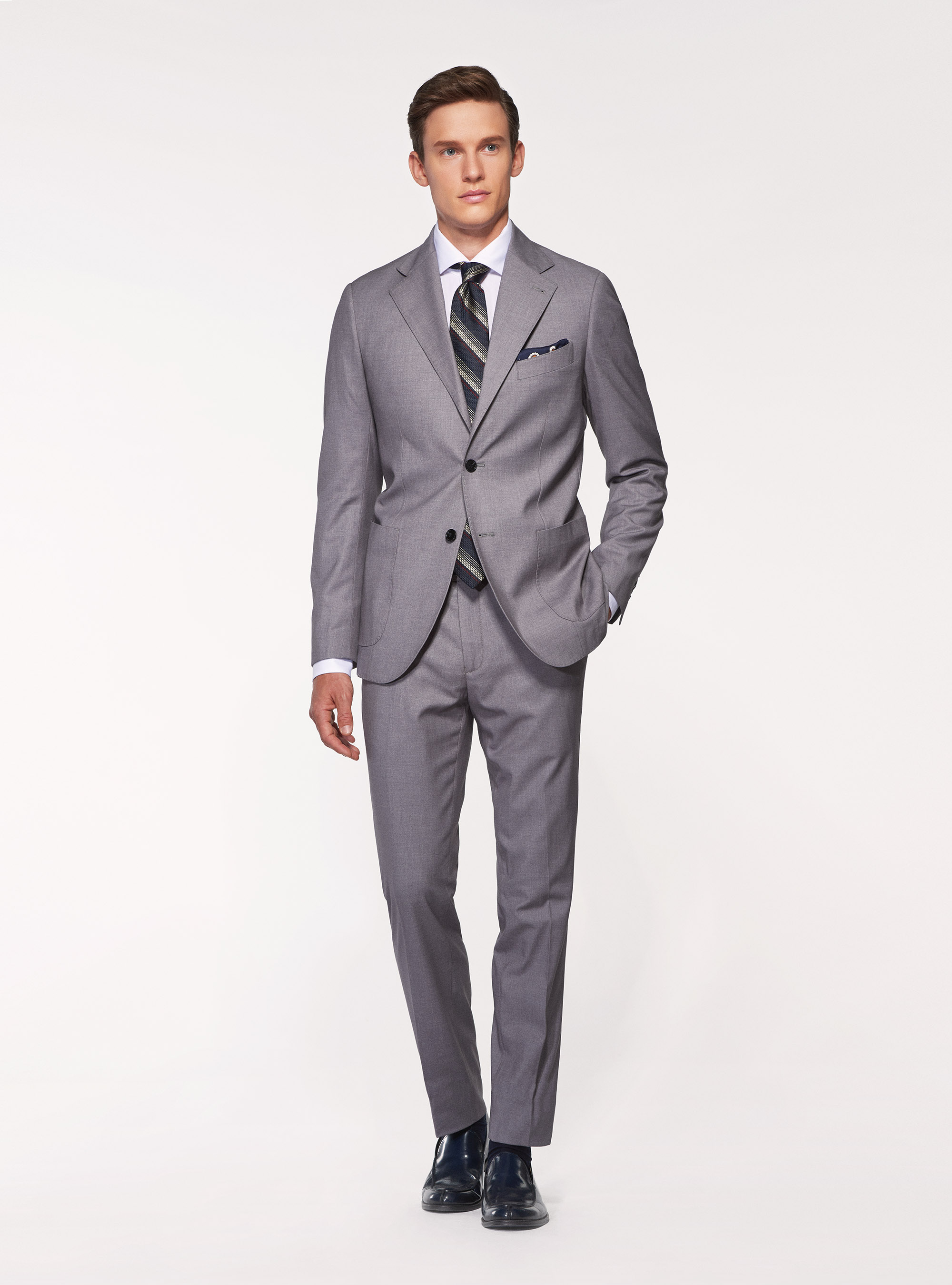 Giacca per abito slim fit con tasche a toppa, GRIGIO MELANGE 0151C