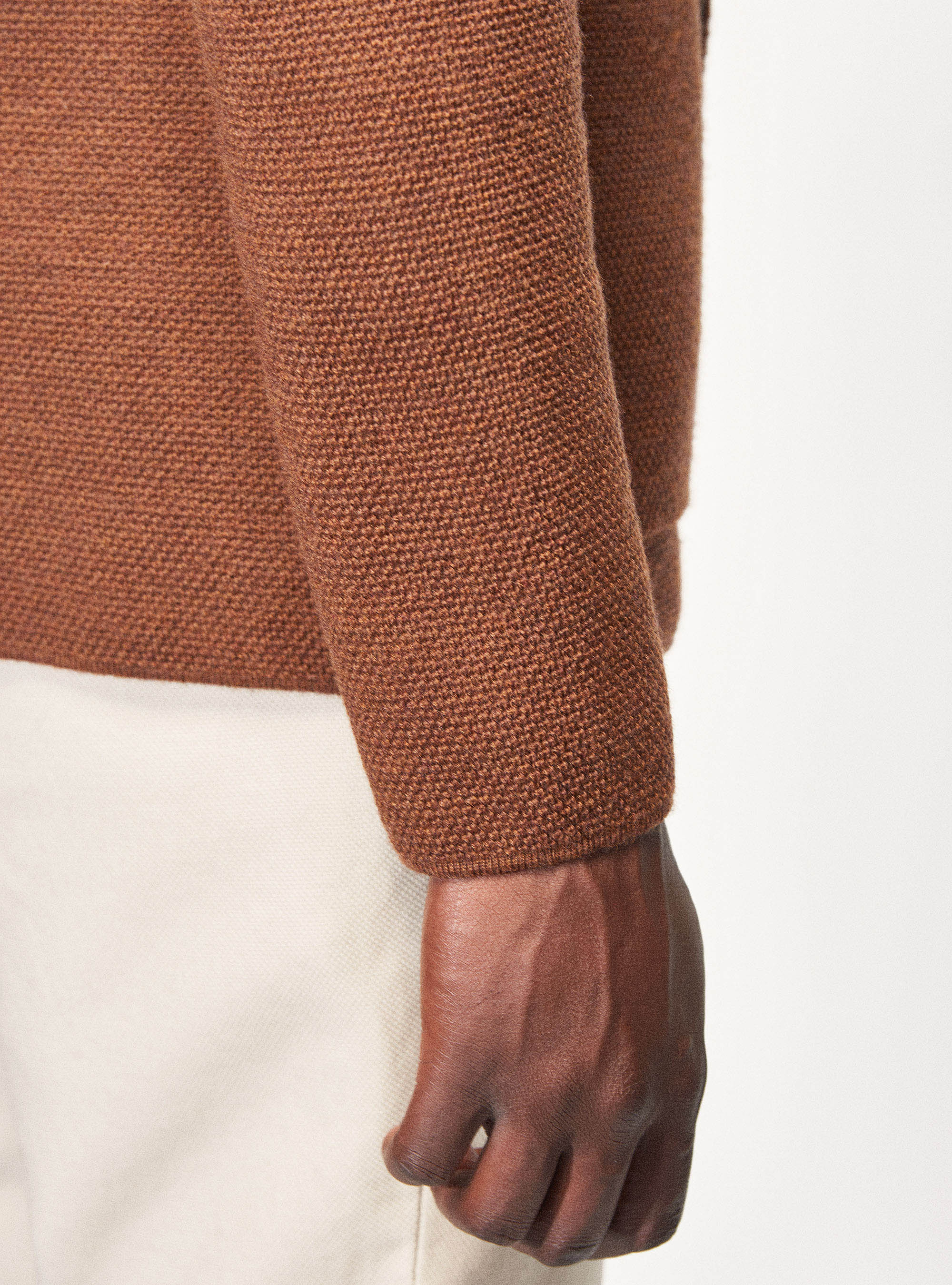 Double-breasted knitted cardigan in pure merino wool, BROWN