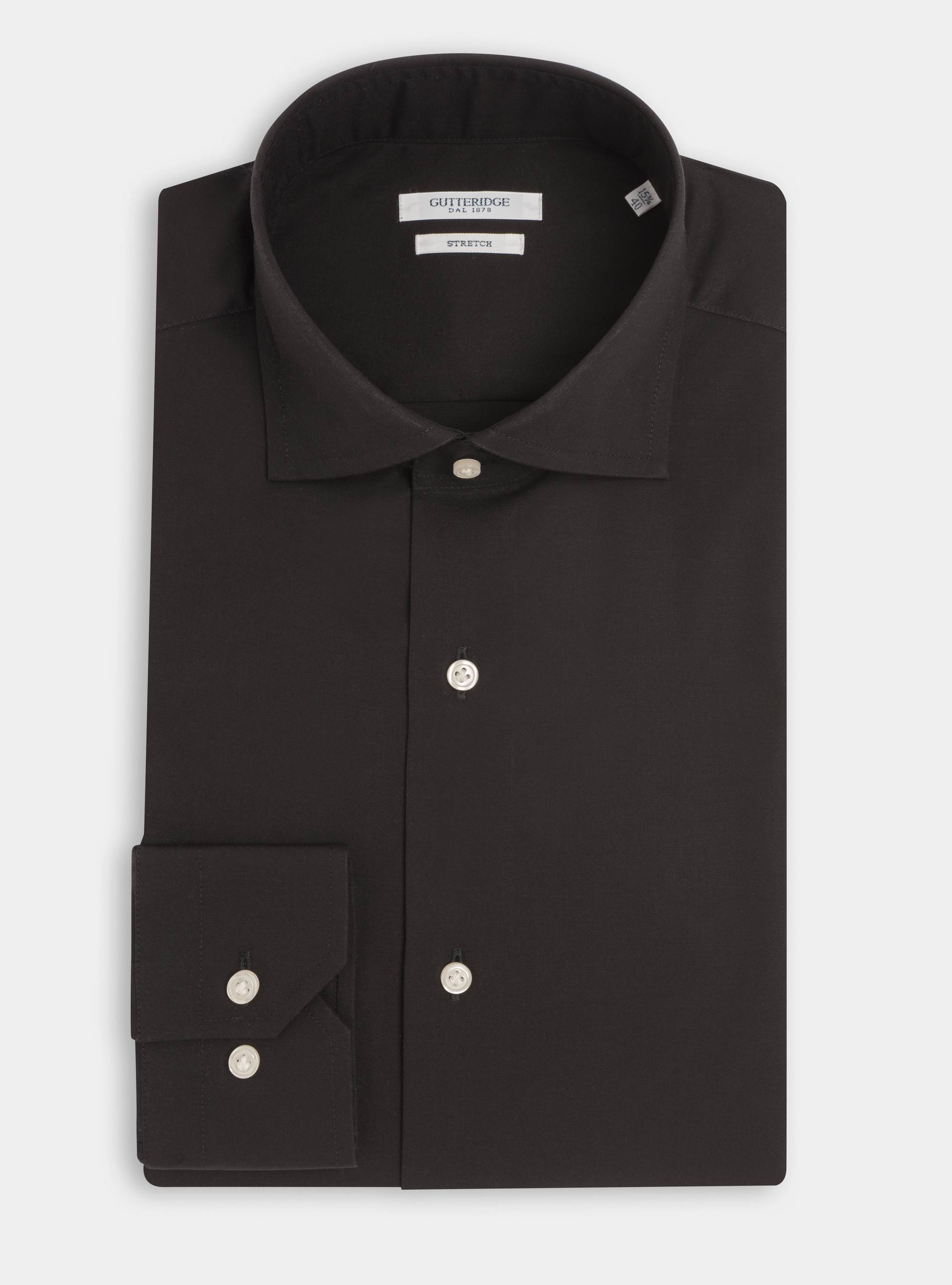 Chemise slim en popeline de coton stretch, NOIR