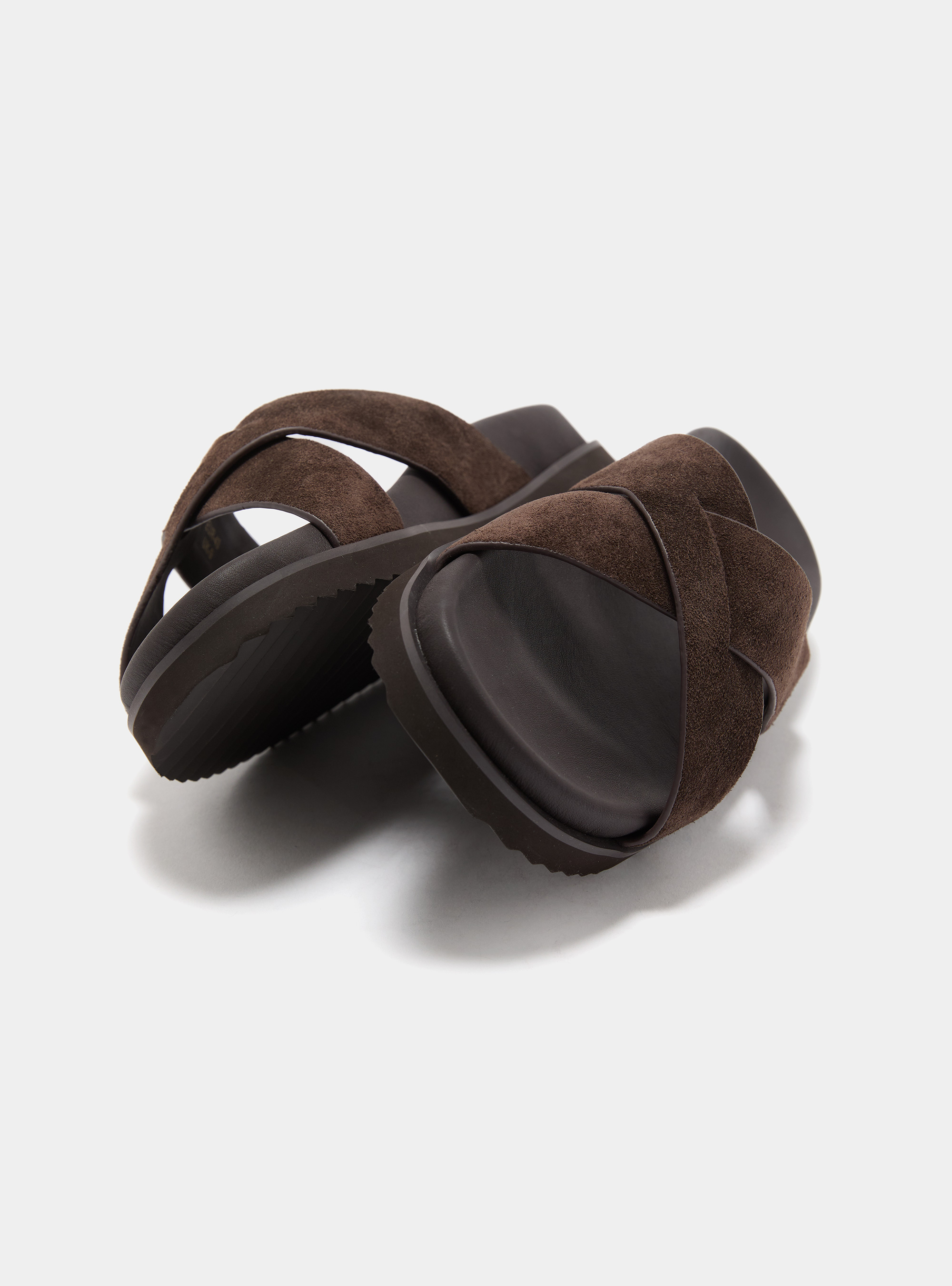 Sandali slider in suede, MARRON