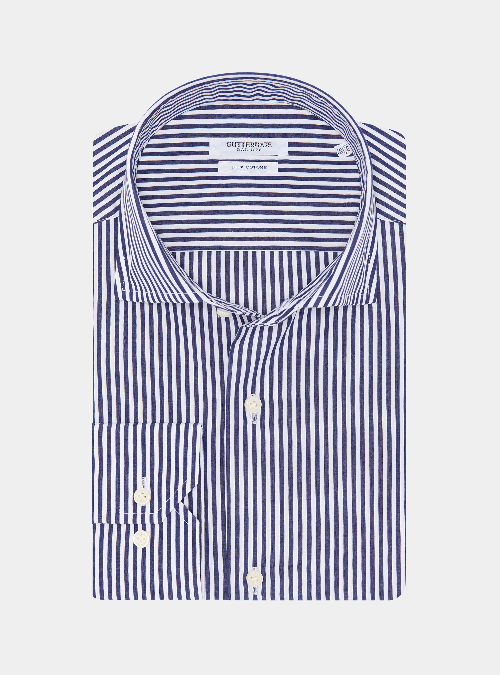 Camisa de popelina de algodón a rayas, AZUL MARINO