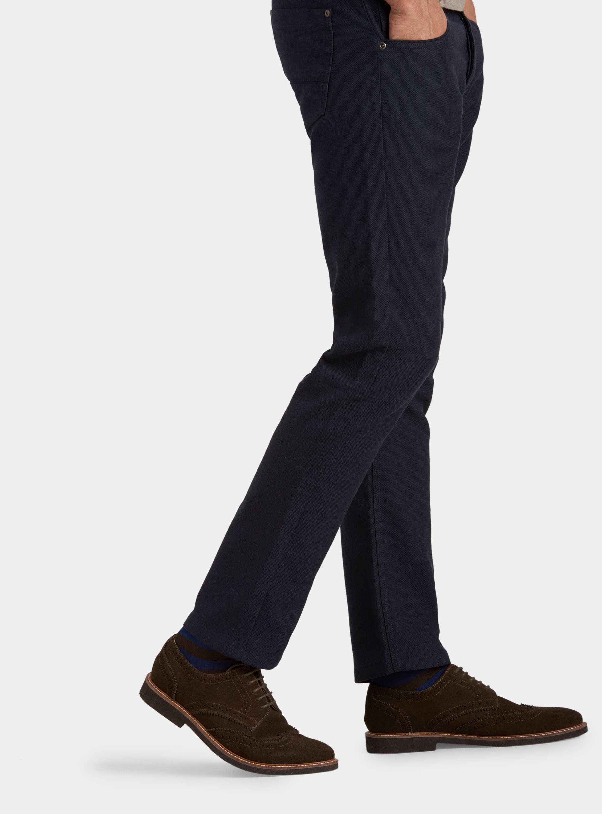 Pantaloni tipo denim in cotone stretch, BLU NAVY