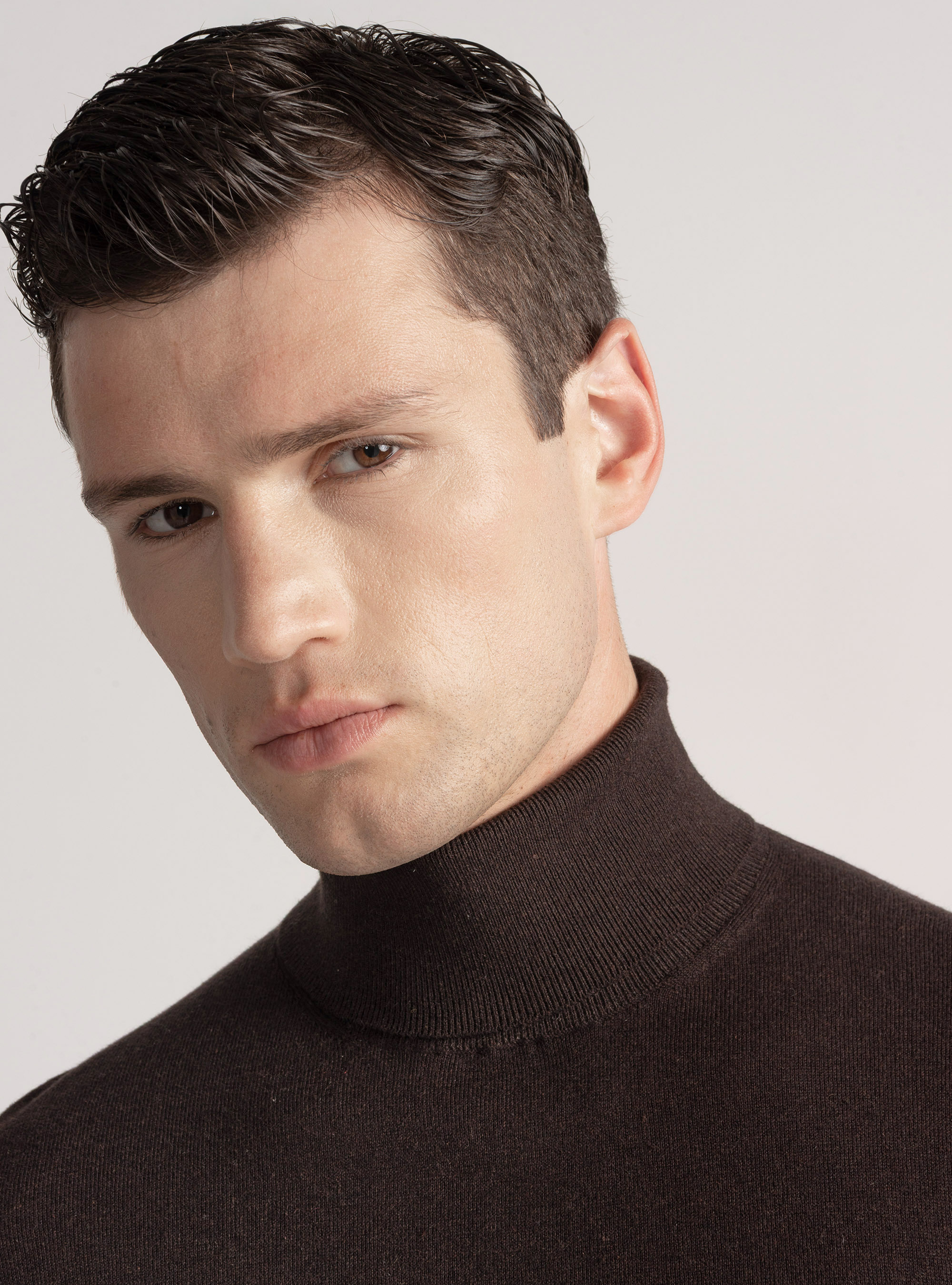 Silk and cashmere cotton turtleneck, BROWN