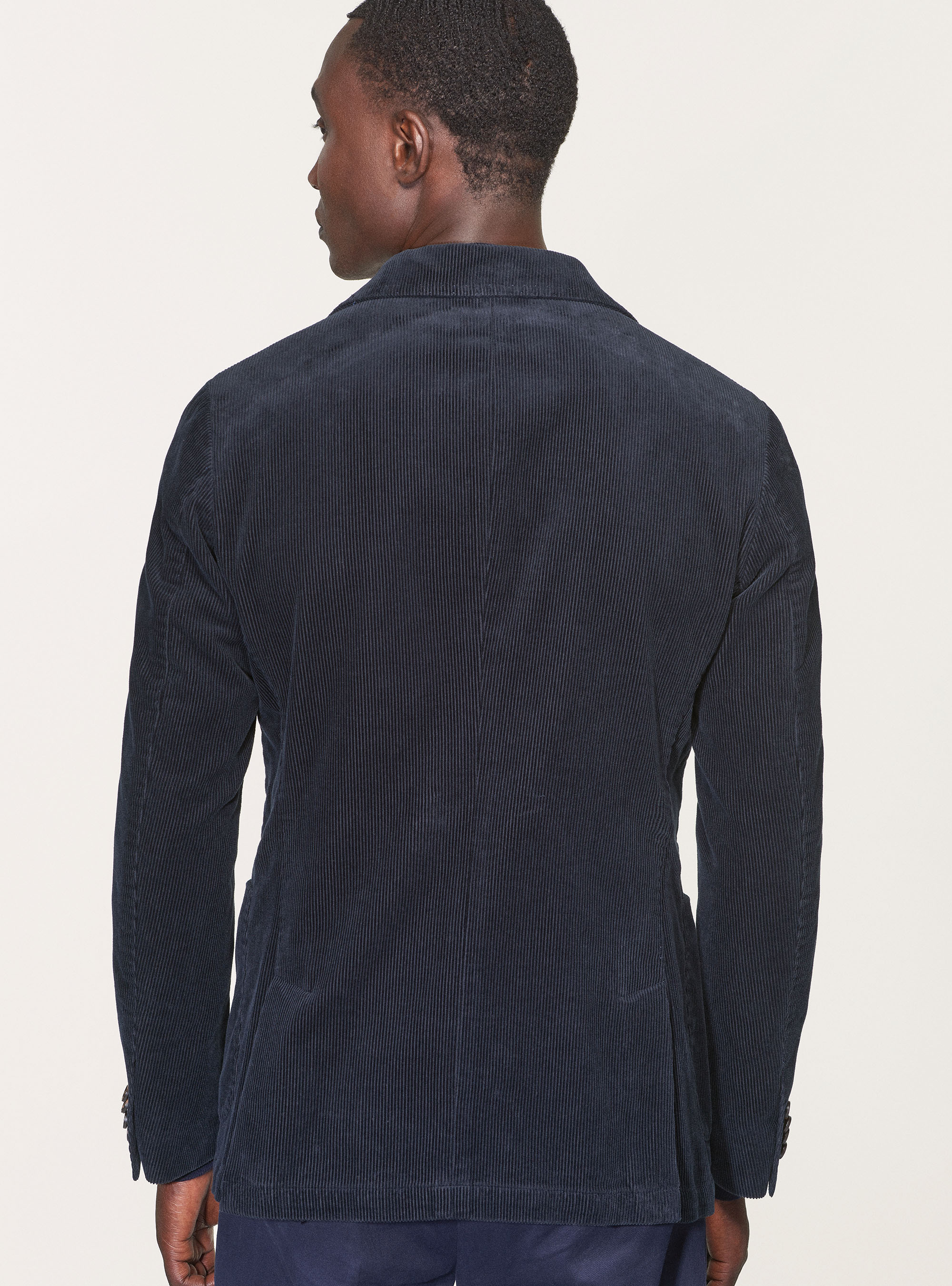 Giacca doppiopetto slim fit in velluto a coste di cotone, BLU NAVY