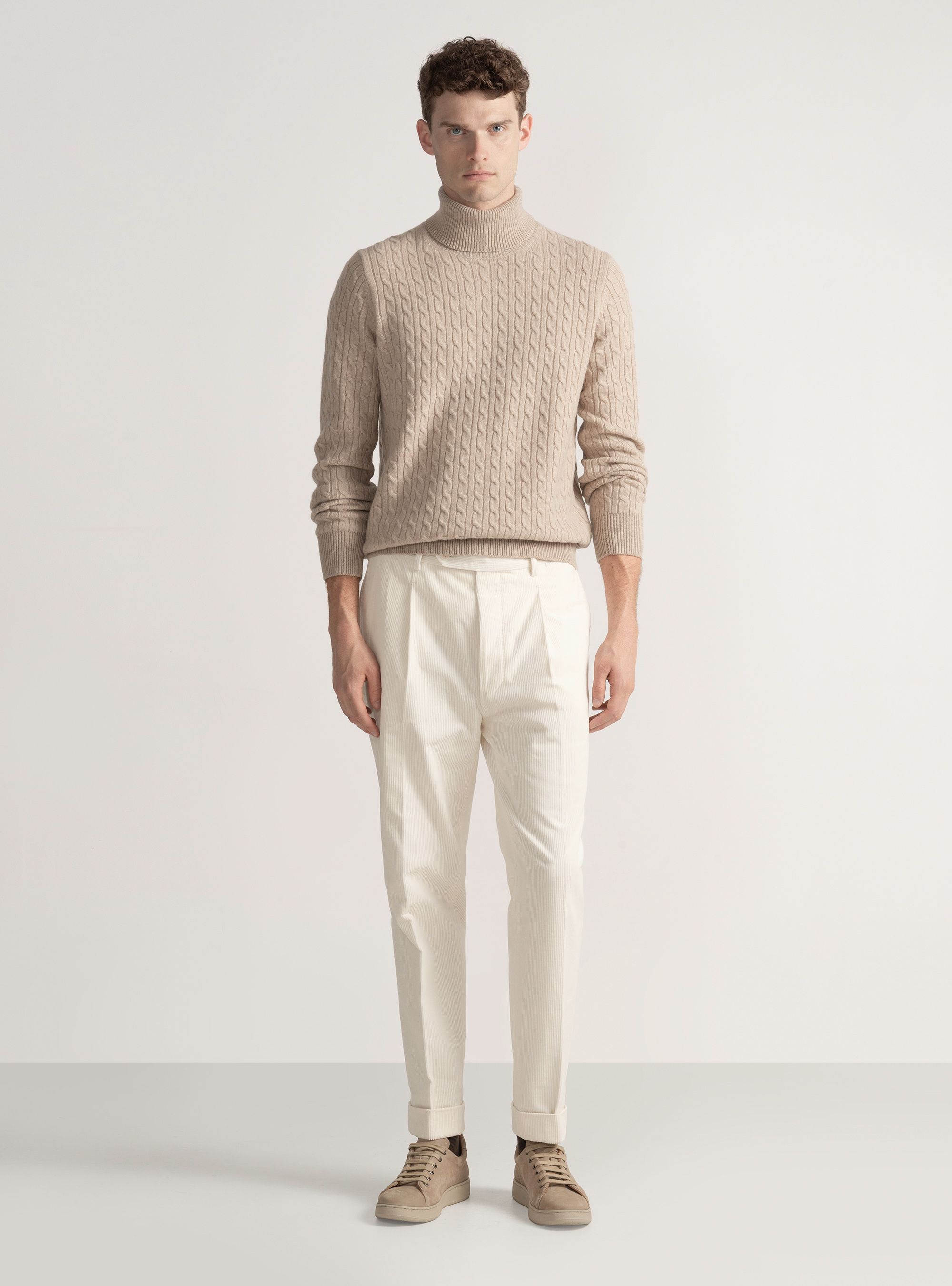 Pantaloni con pince in velluto stretch Duca Visconti di Modrone, BIANCO