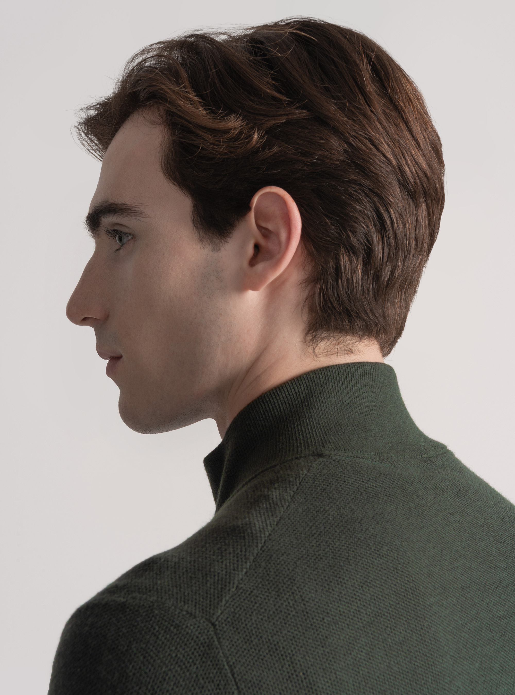 Maglia mock neck nido d'ape in cotone cashmere, MILITARE 0609C