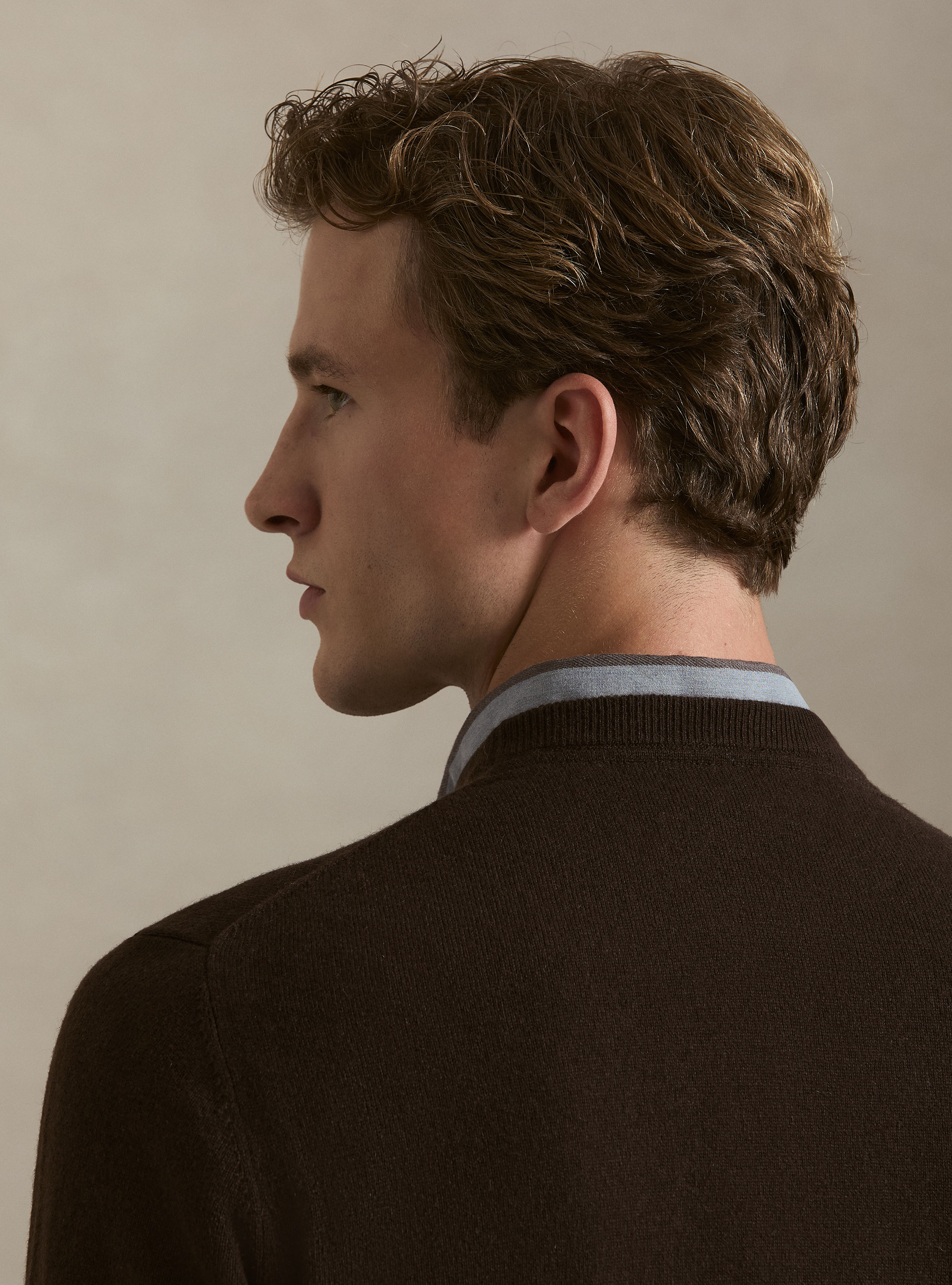 Maglia girocollo in 100% cashmere, MARRONE