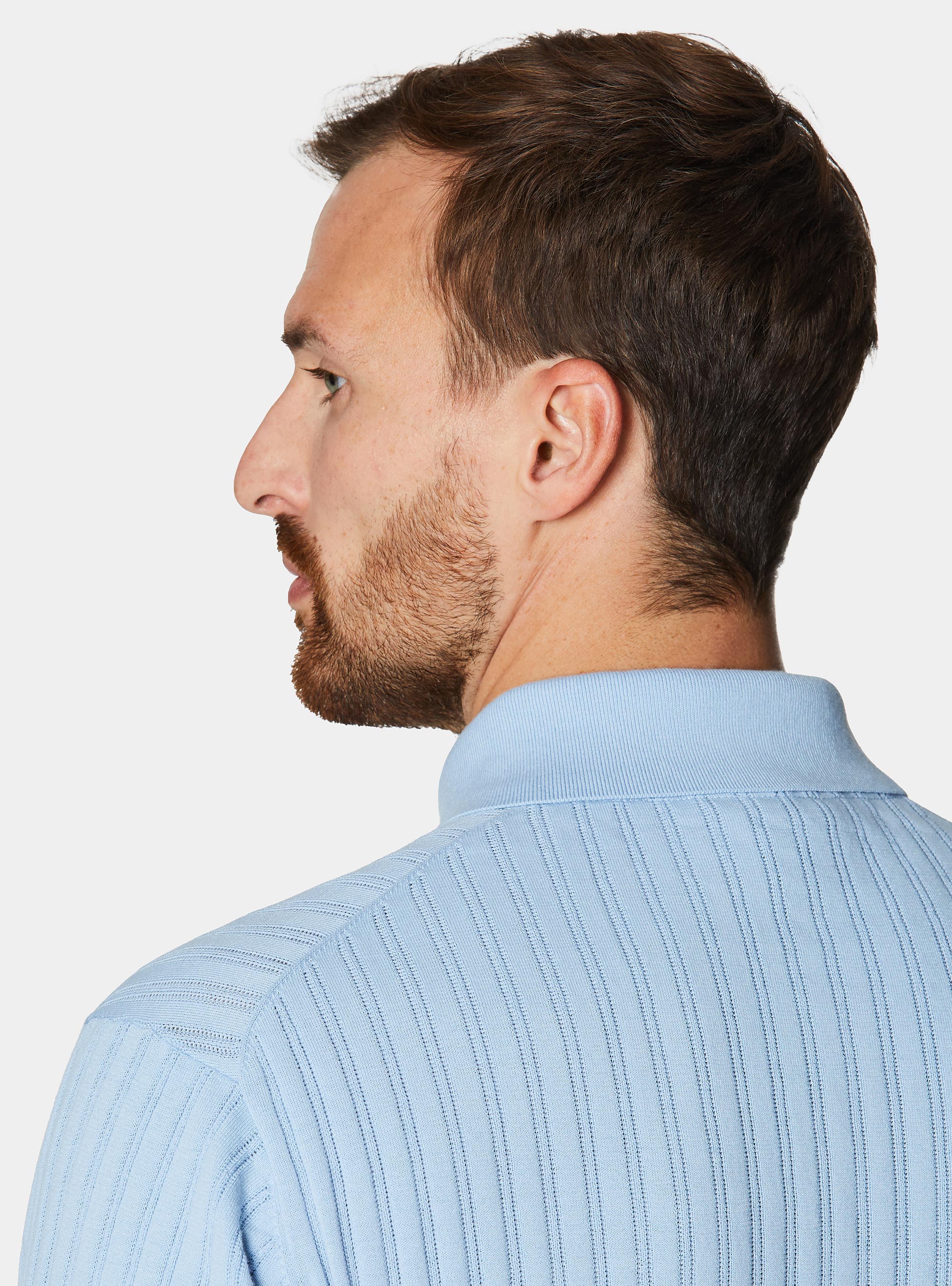 Extra-fine cotton knit polo shirt with openwork ribbing, 0266C AZZURRO