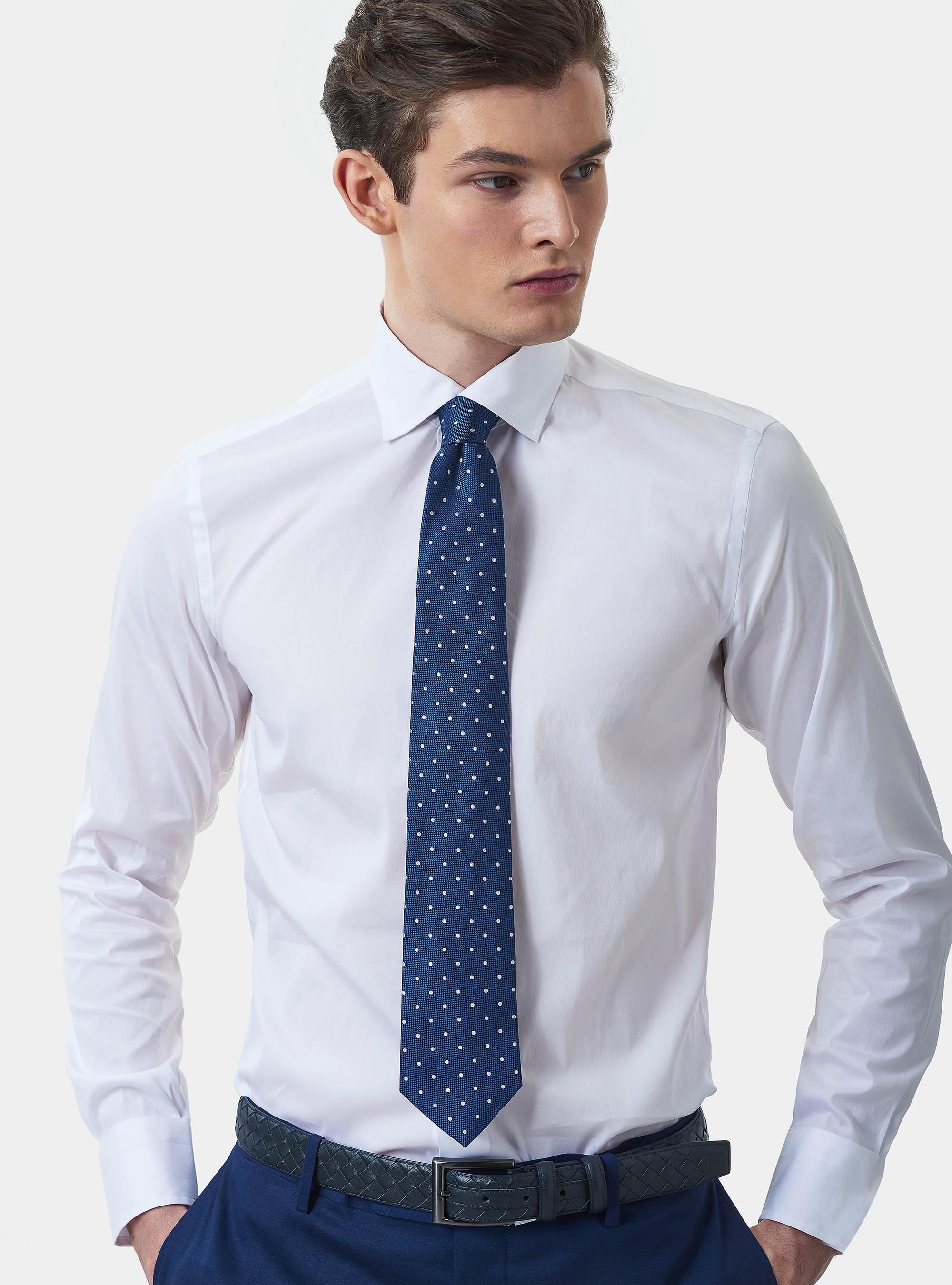 Super slim Fit Hemd aus Stretch-Baumwollpopeline, BIANCO 0099C