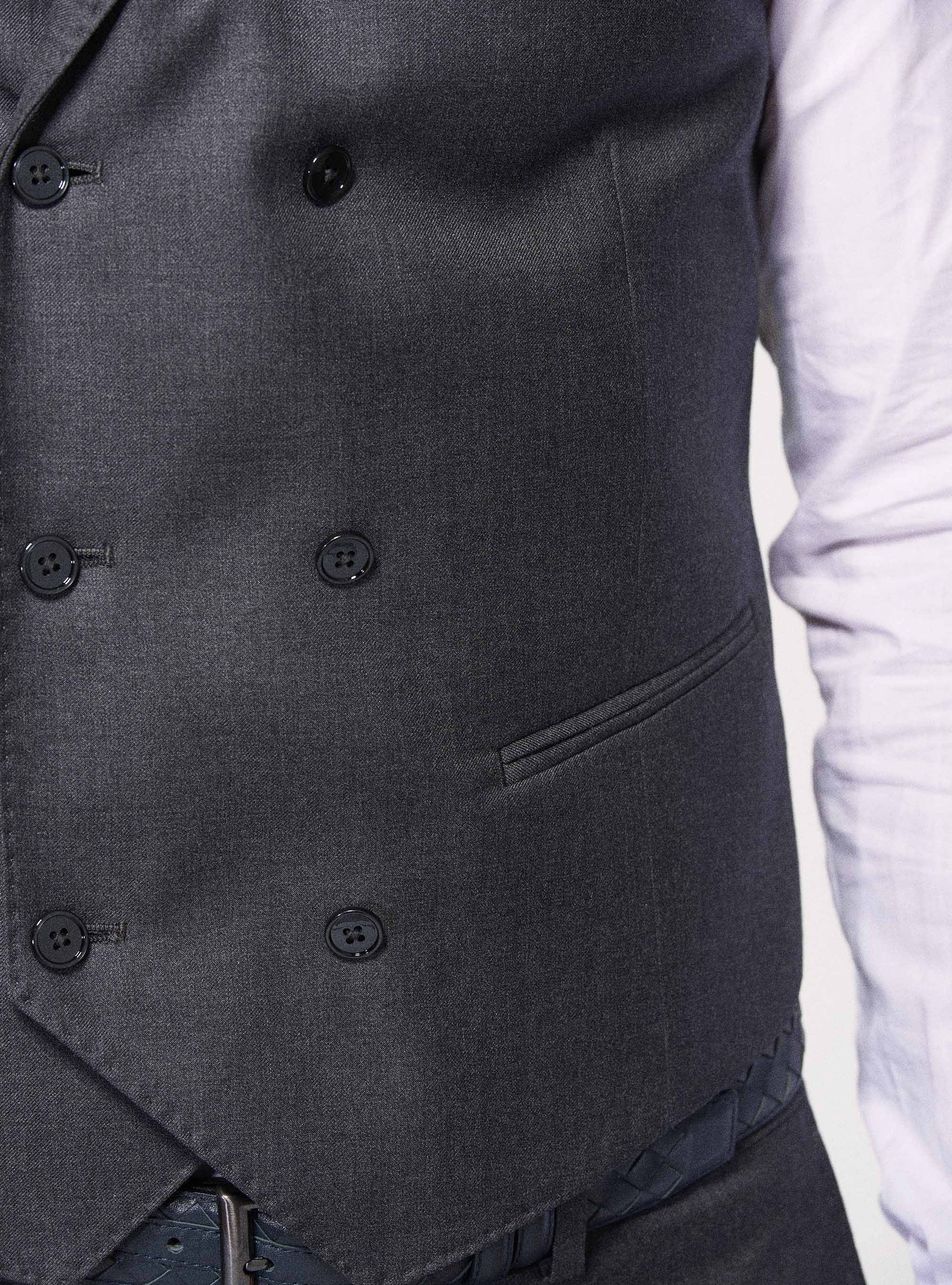 Gilet doppiopetto in pura lana superfine 110's Vitale Barberis Canonico, ASFALTO