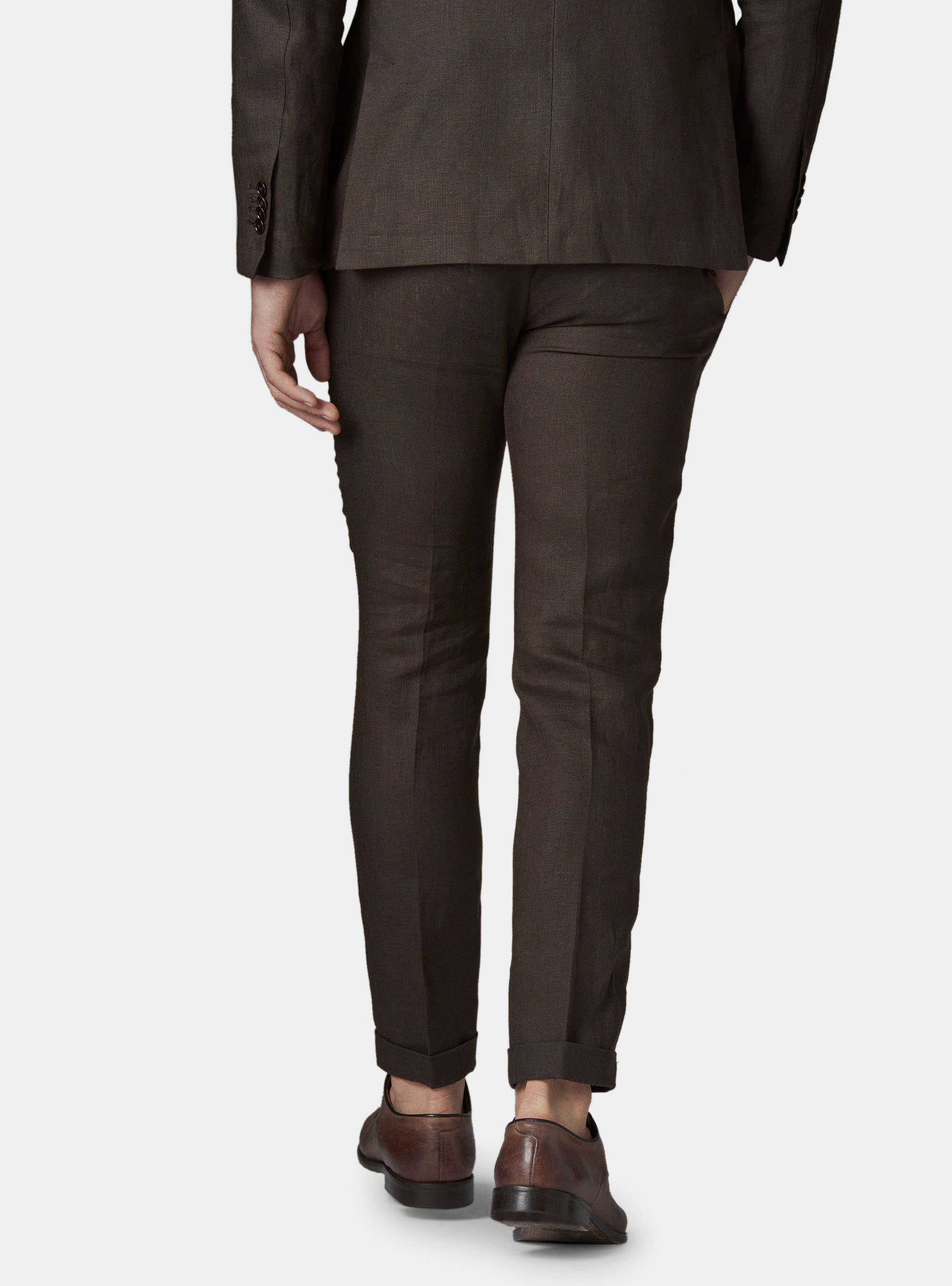 Pantalone con pince per abito in lino ritorto, MARRONE