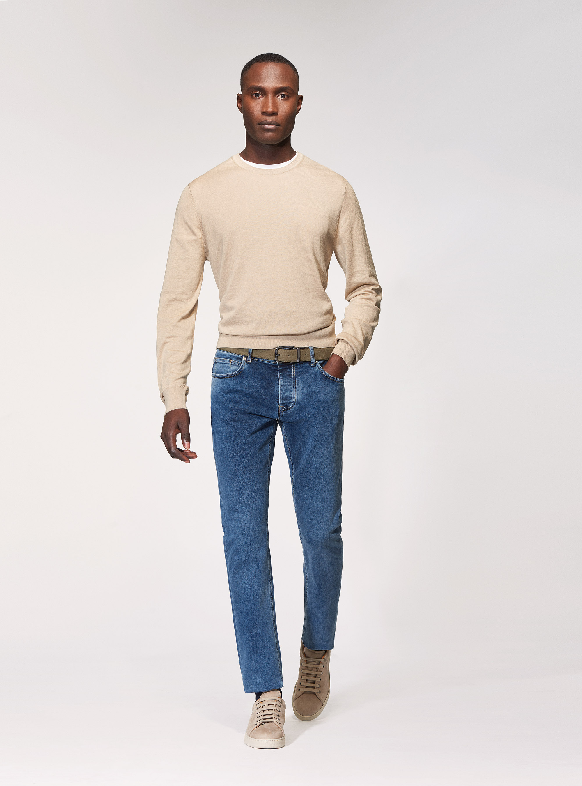 Maglia girocollo in seta cotone, ECRU