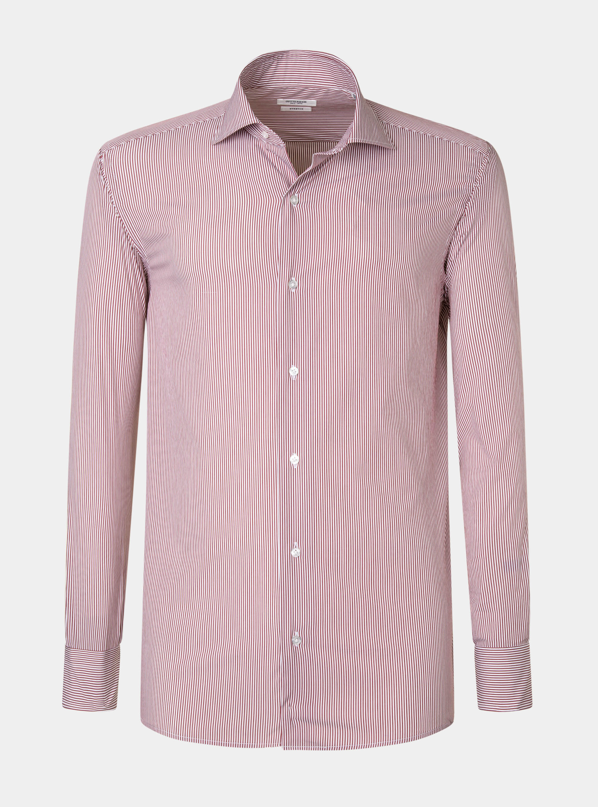 Camicia slim fit in popeline di cotone stretch rigato, BORDEAUX