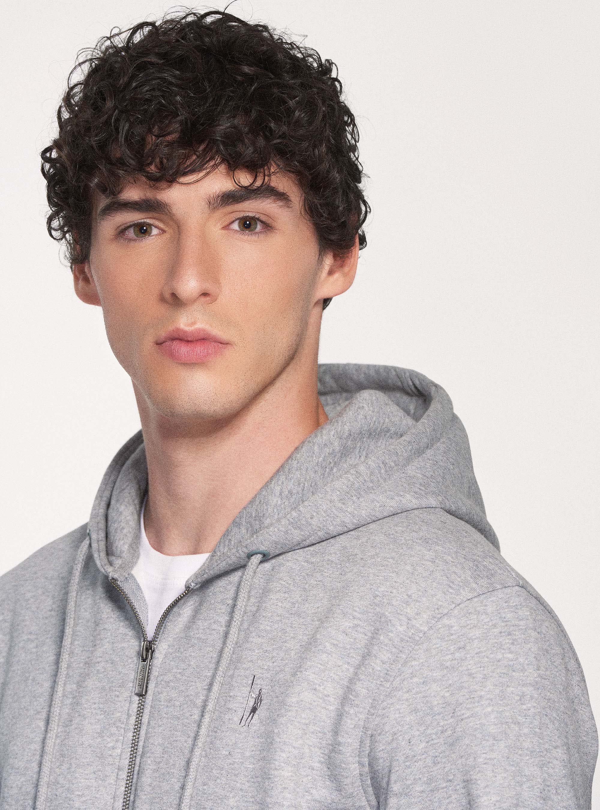 Cardigan in felpa con cappuccio, GRIGIO CHIARO MELANGE