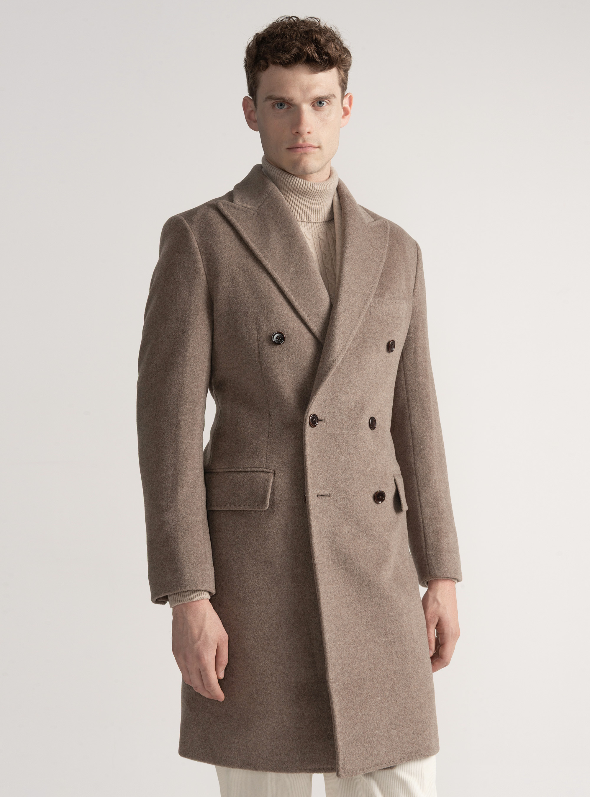 Cappotto doppiopetto in lana e cashmere, FANGO