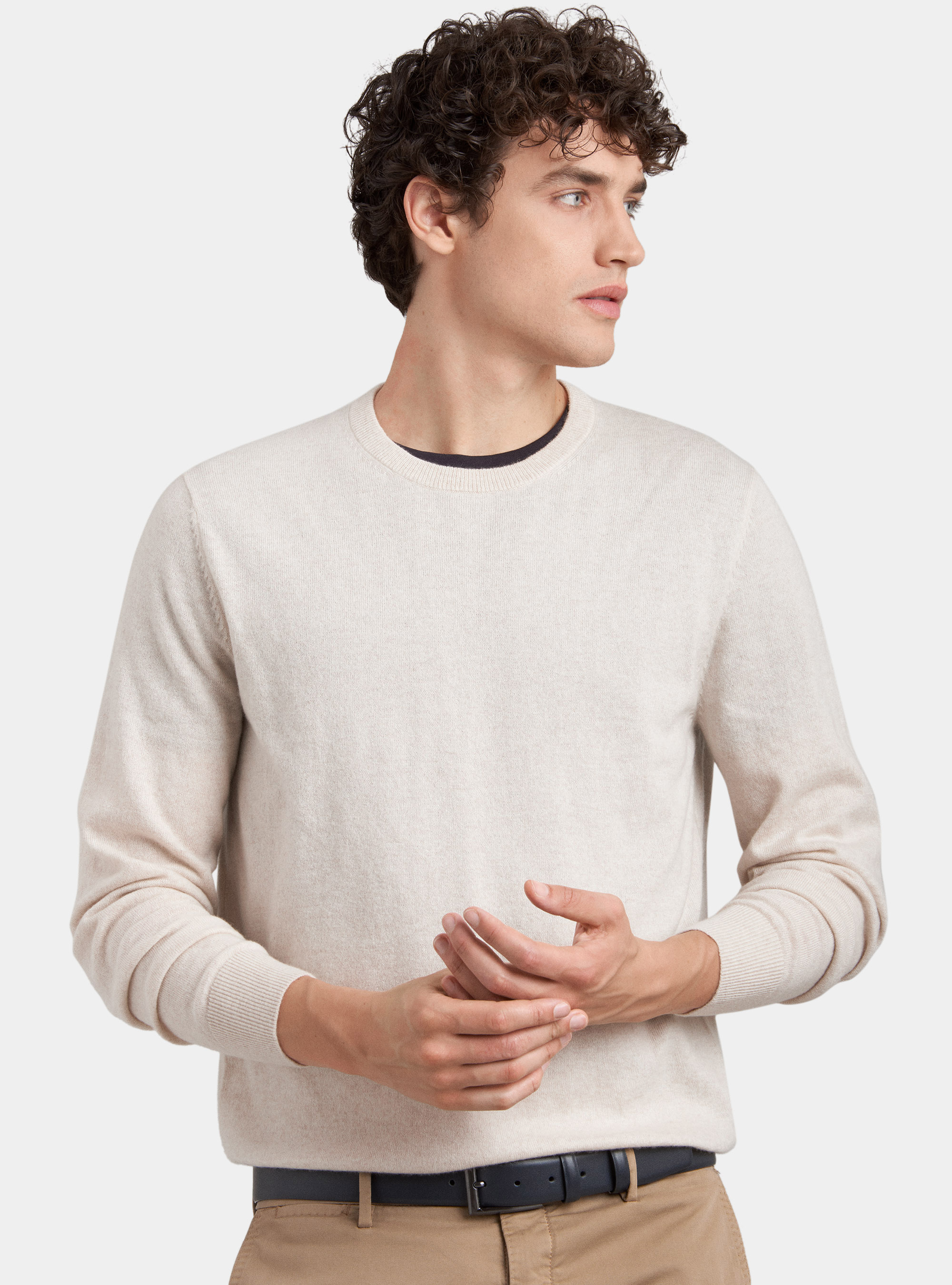 Crew-neck sweater 100% cashmere, OFF-WHITE