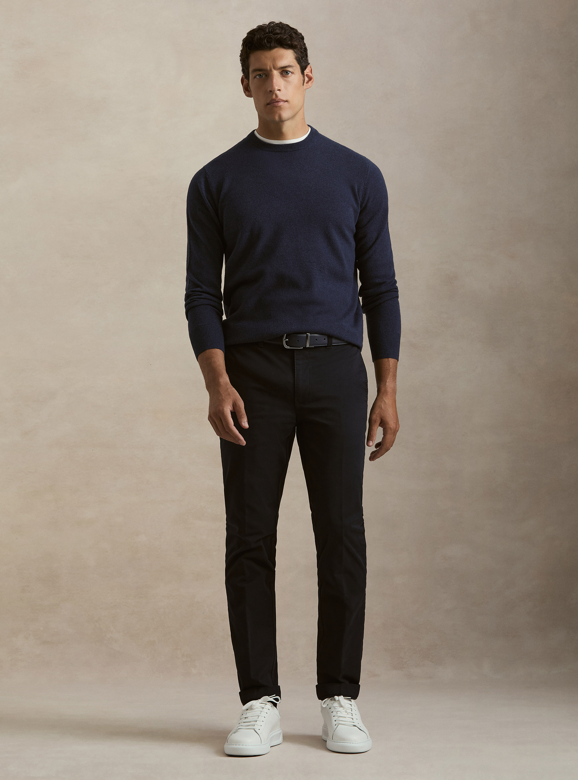 Lambswool and cashmere crewneck sweater, INK