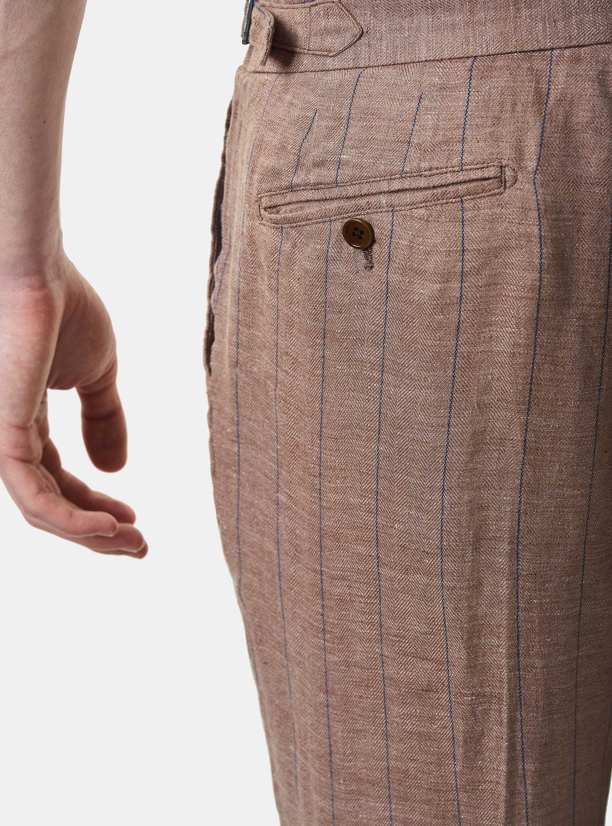 Pinstripe linen suit trousers, BRICK