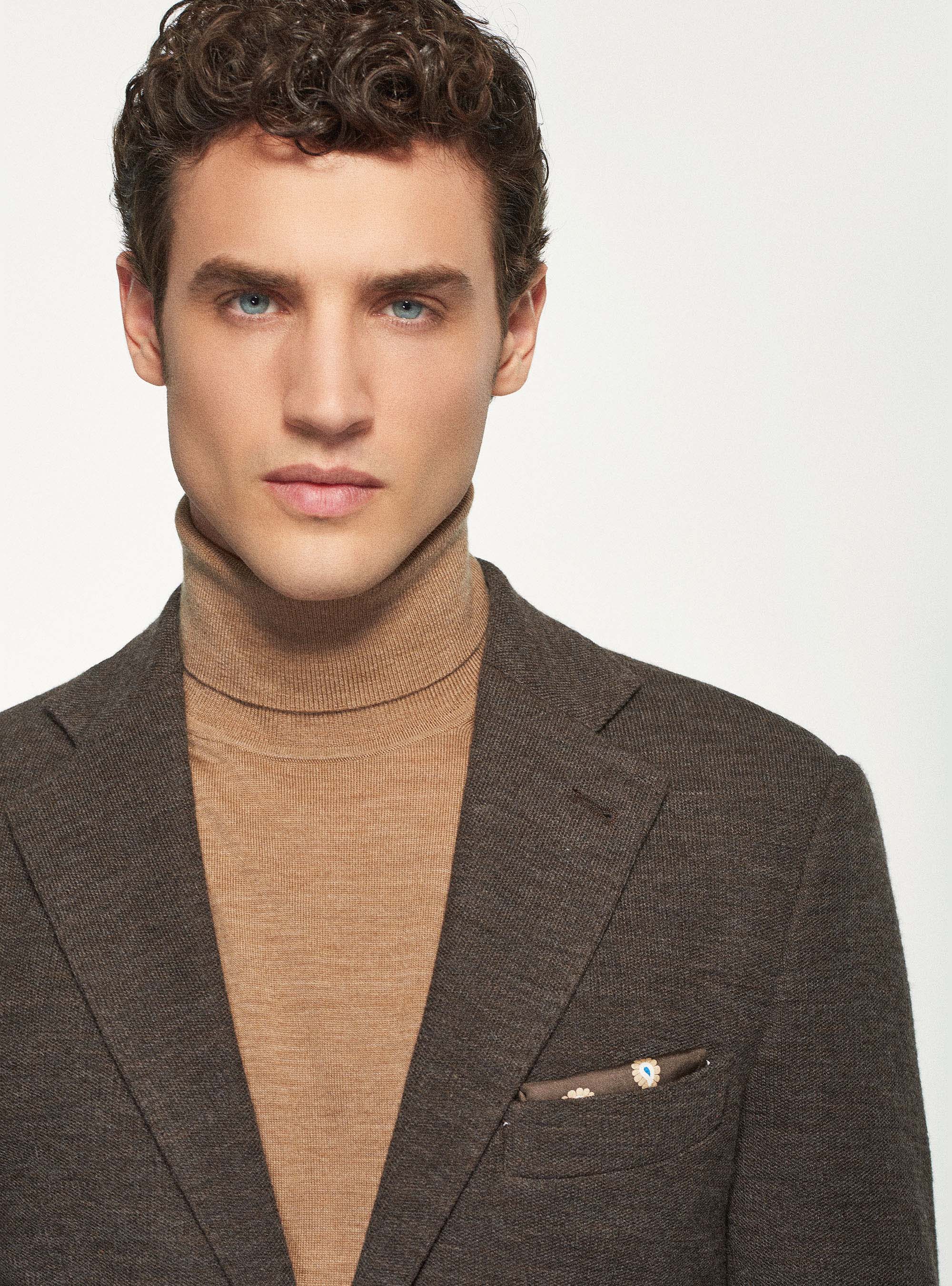 Giacca sfoderata in jersey di lana e cotone, MARRONE