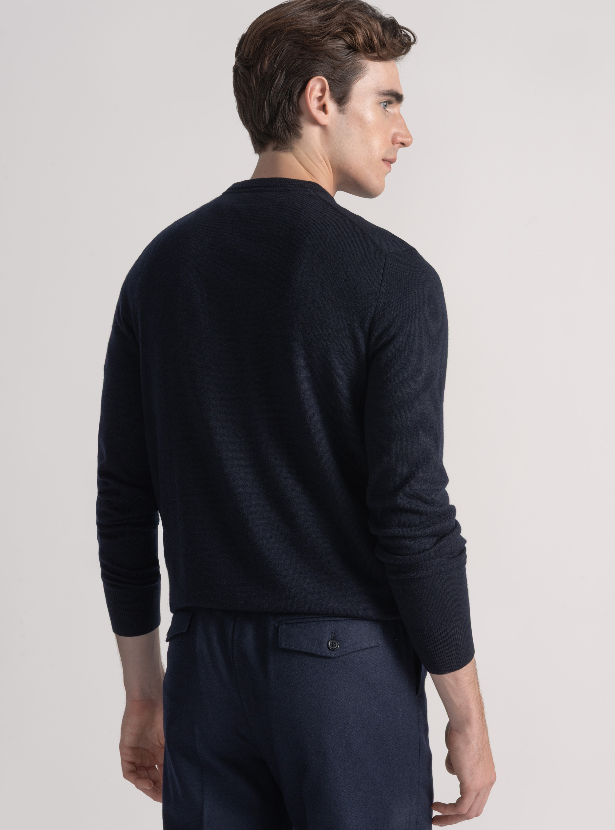 Punto de cuello redondo en mezcla de lana, AZUL MARINO