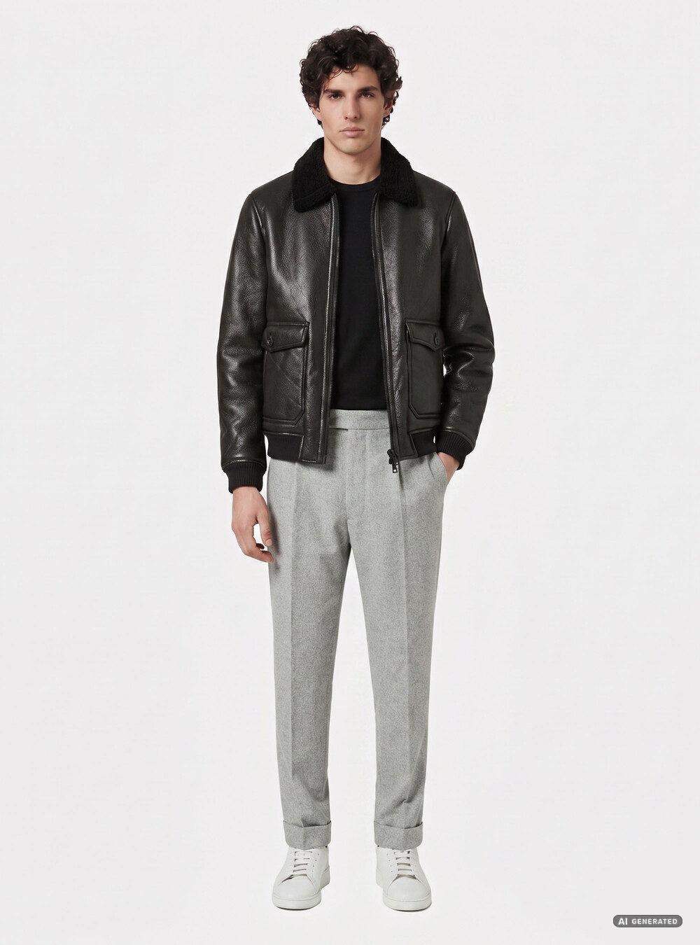 Bomber in similpelle con tasconi, NERO