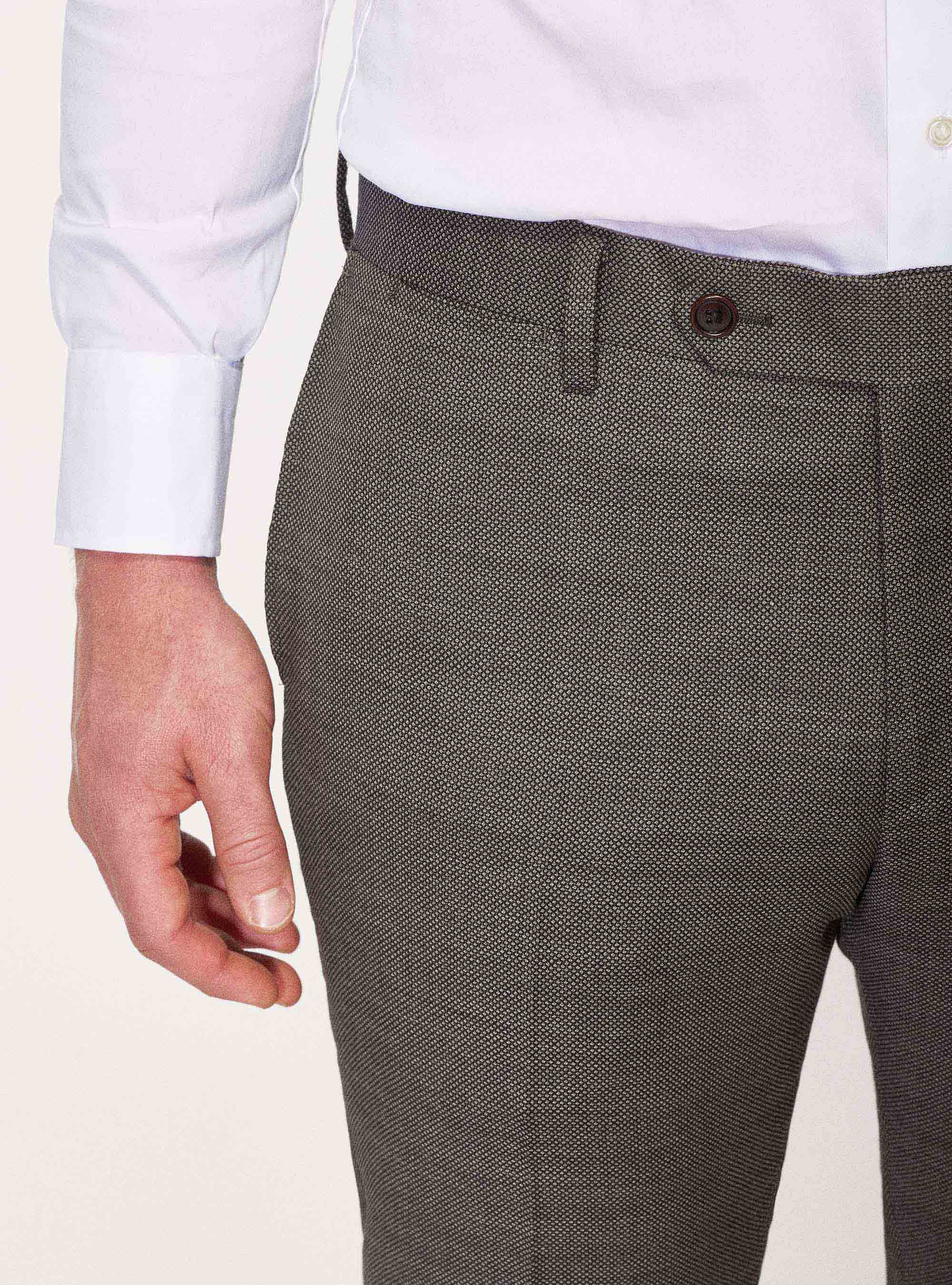 Pantaloni per abito in pura lana occhio di pernice, MARRONE