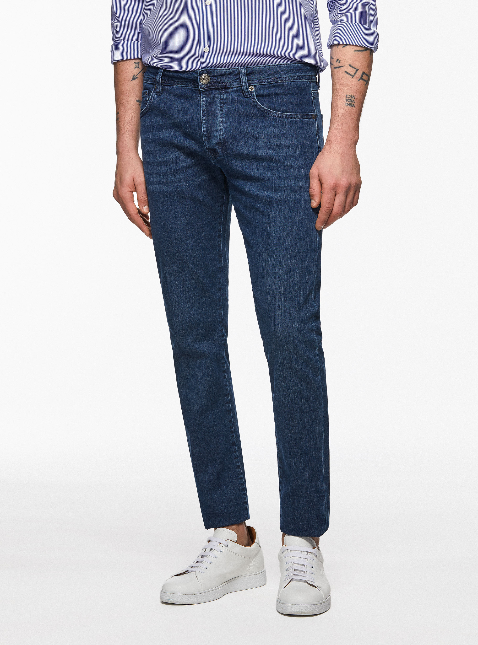 Farbige Stretch-Baumwollhose, BLUE 0241C