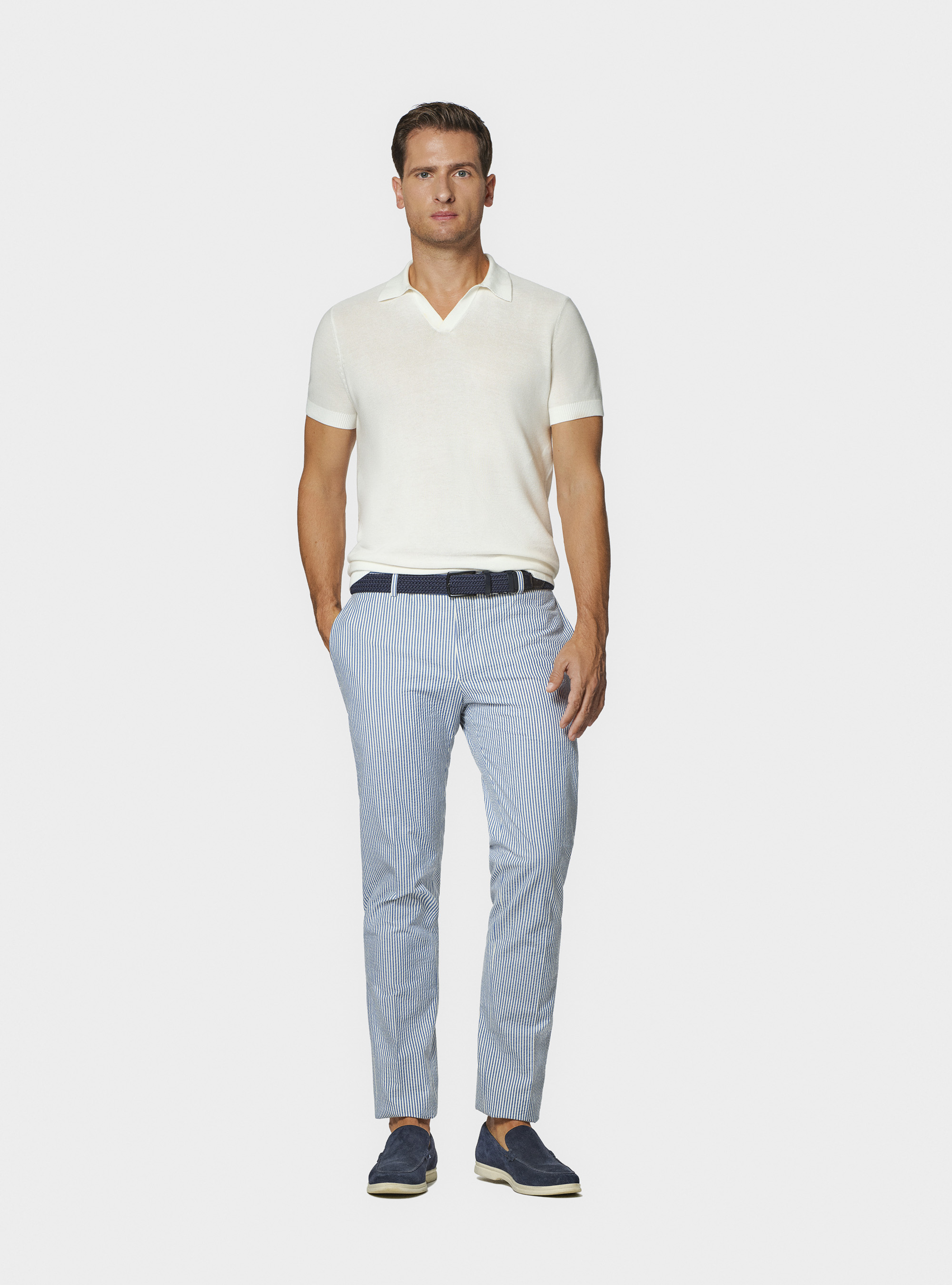 Polo in maglia links in cotone extrafine, BIANCO