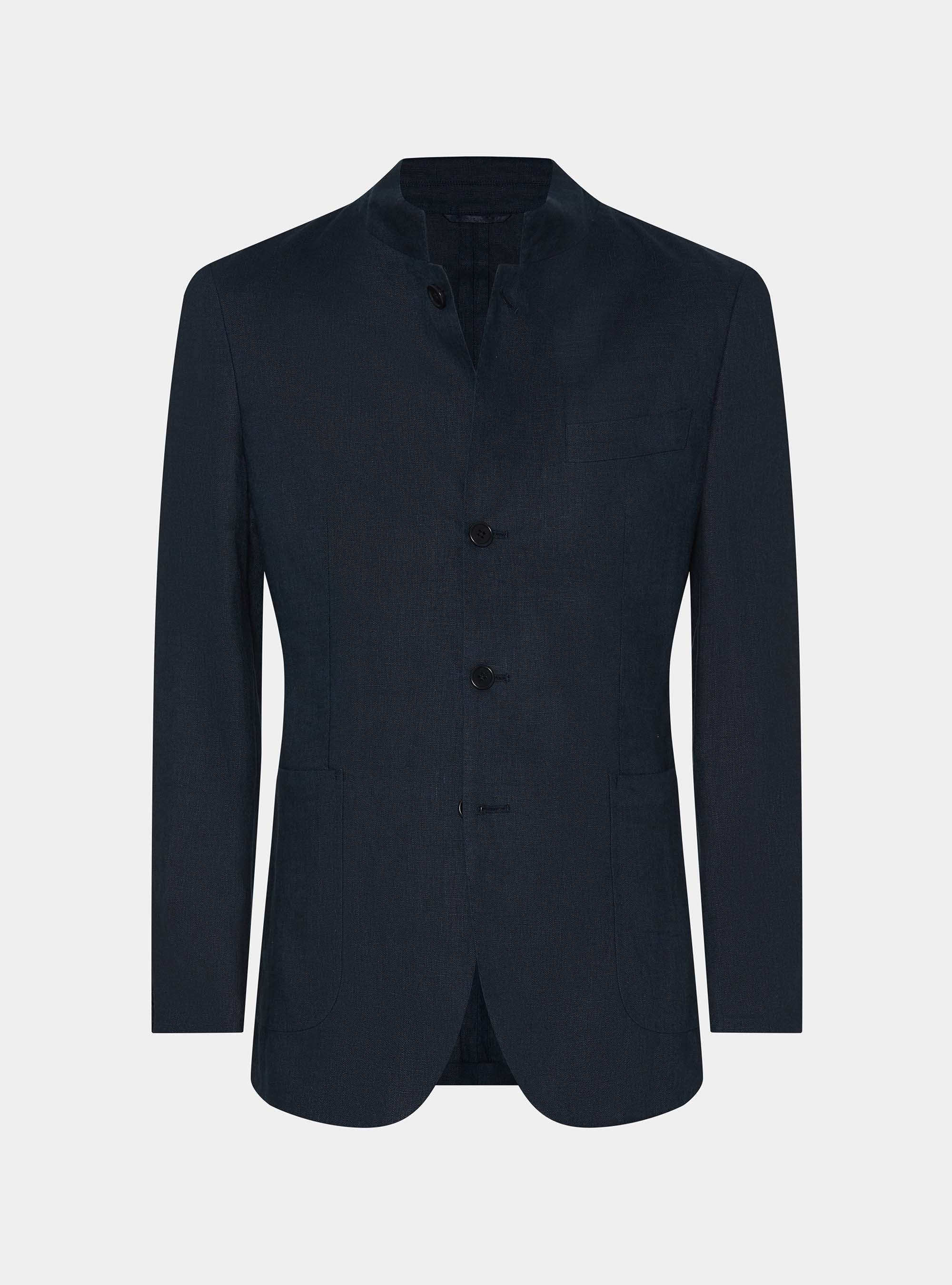 Korean blazer in pure linen, NAVY BLUE