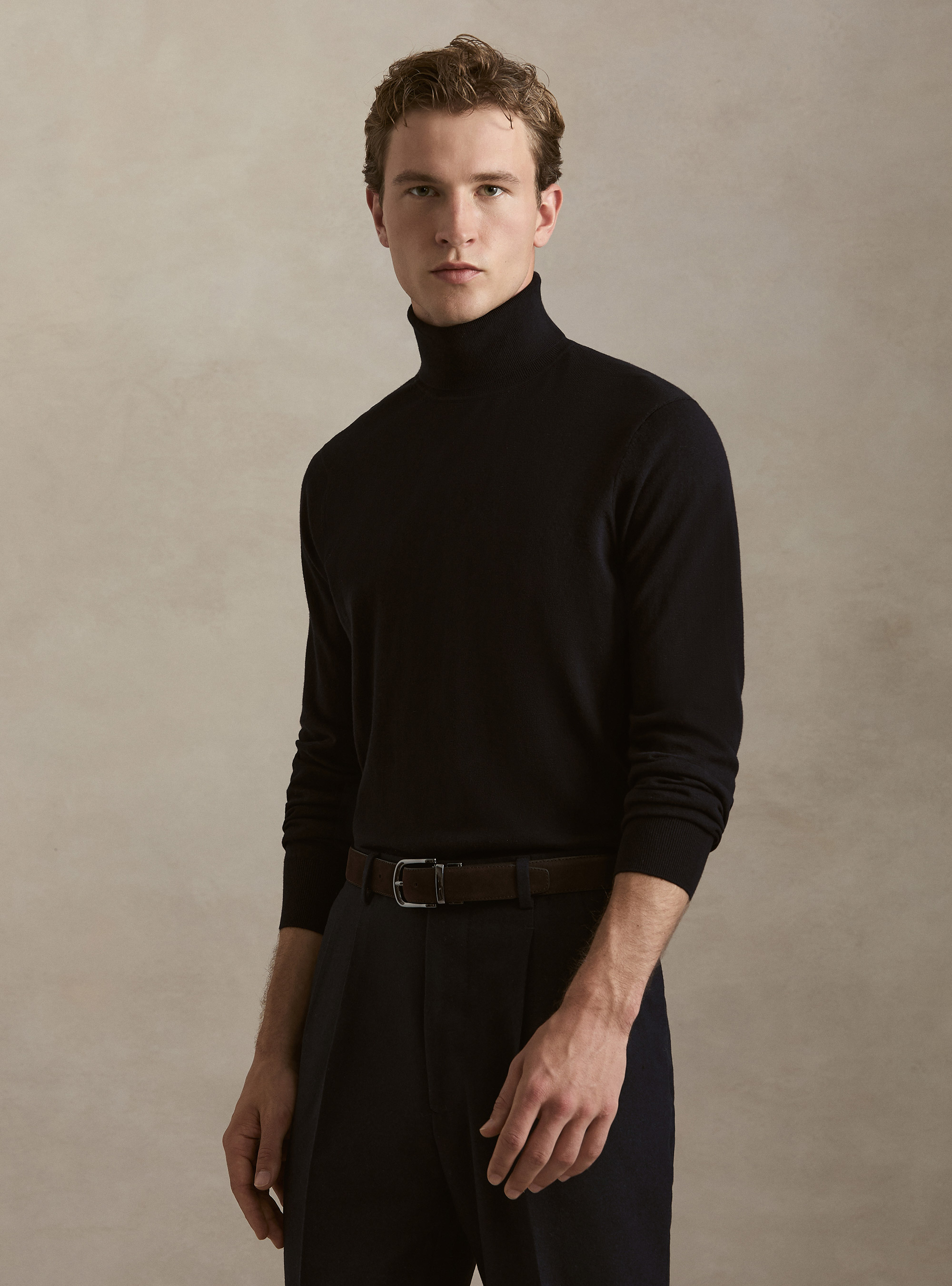 Cotton and Cashmere Turtleneck, NAVY BLUE