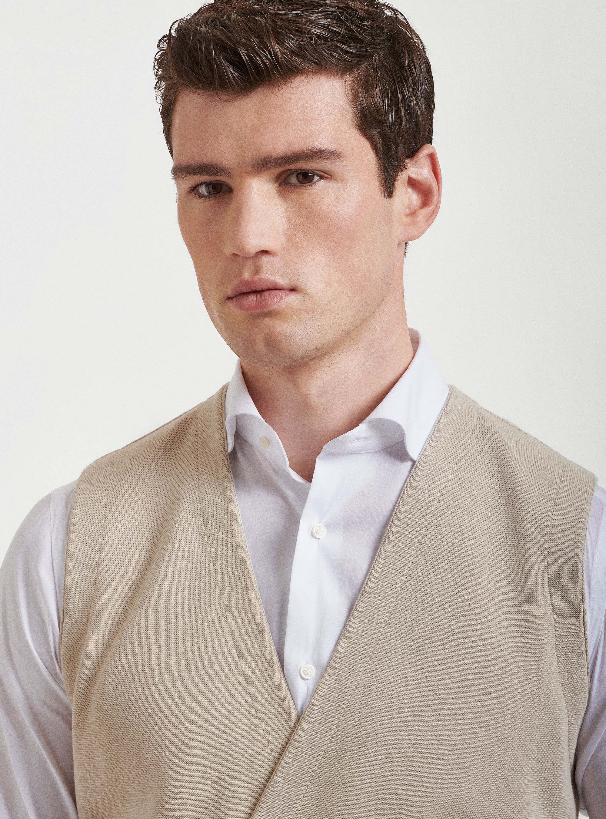Gilet in maglia in puro cotone extrafine, ECRU