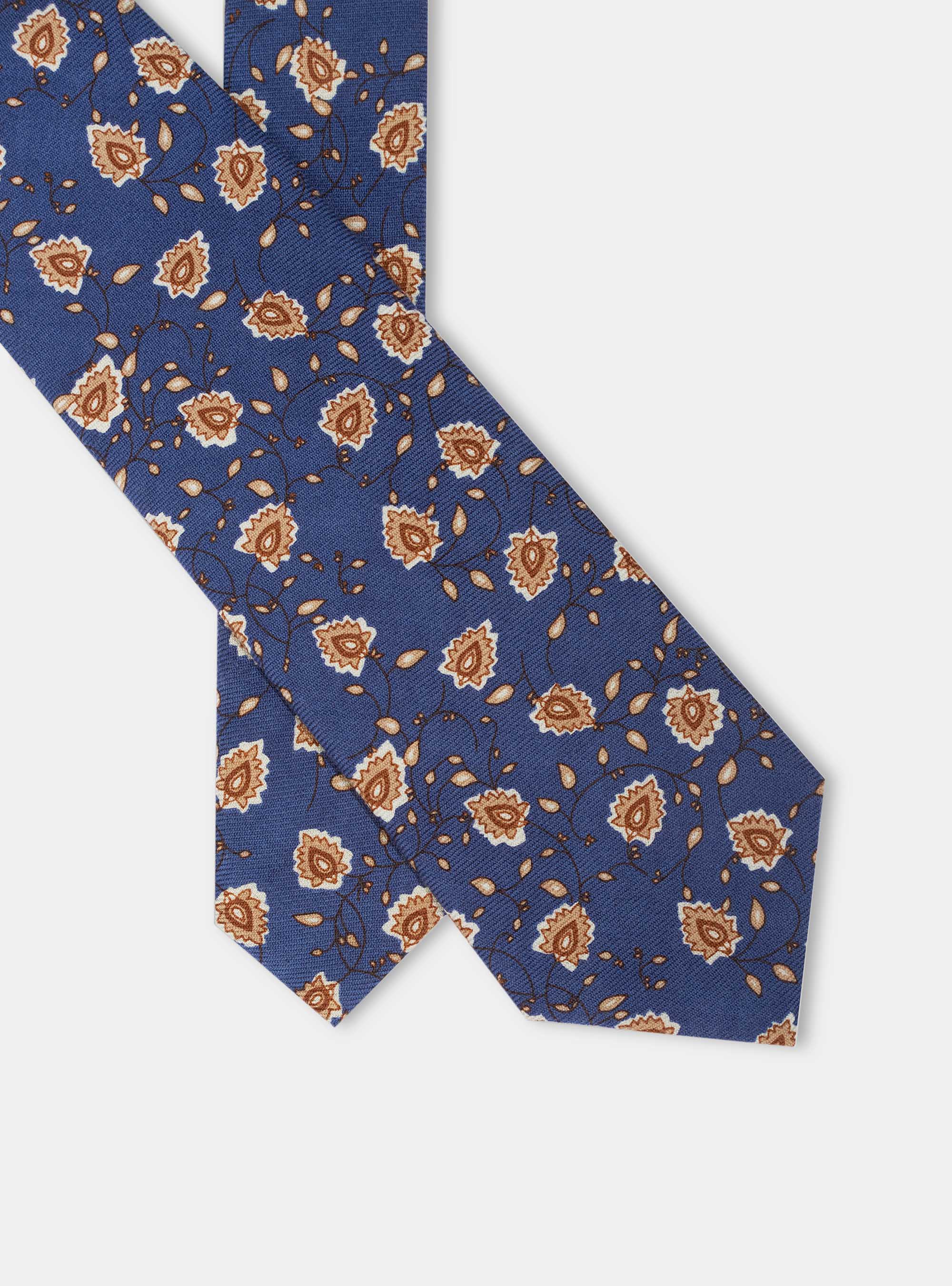 Cravatta fiori 100% lana, BLU