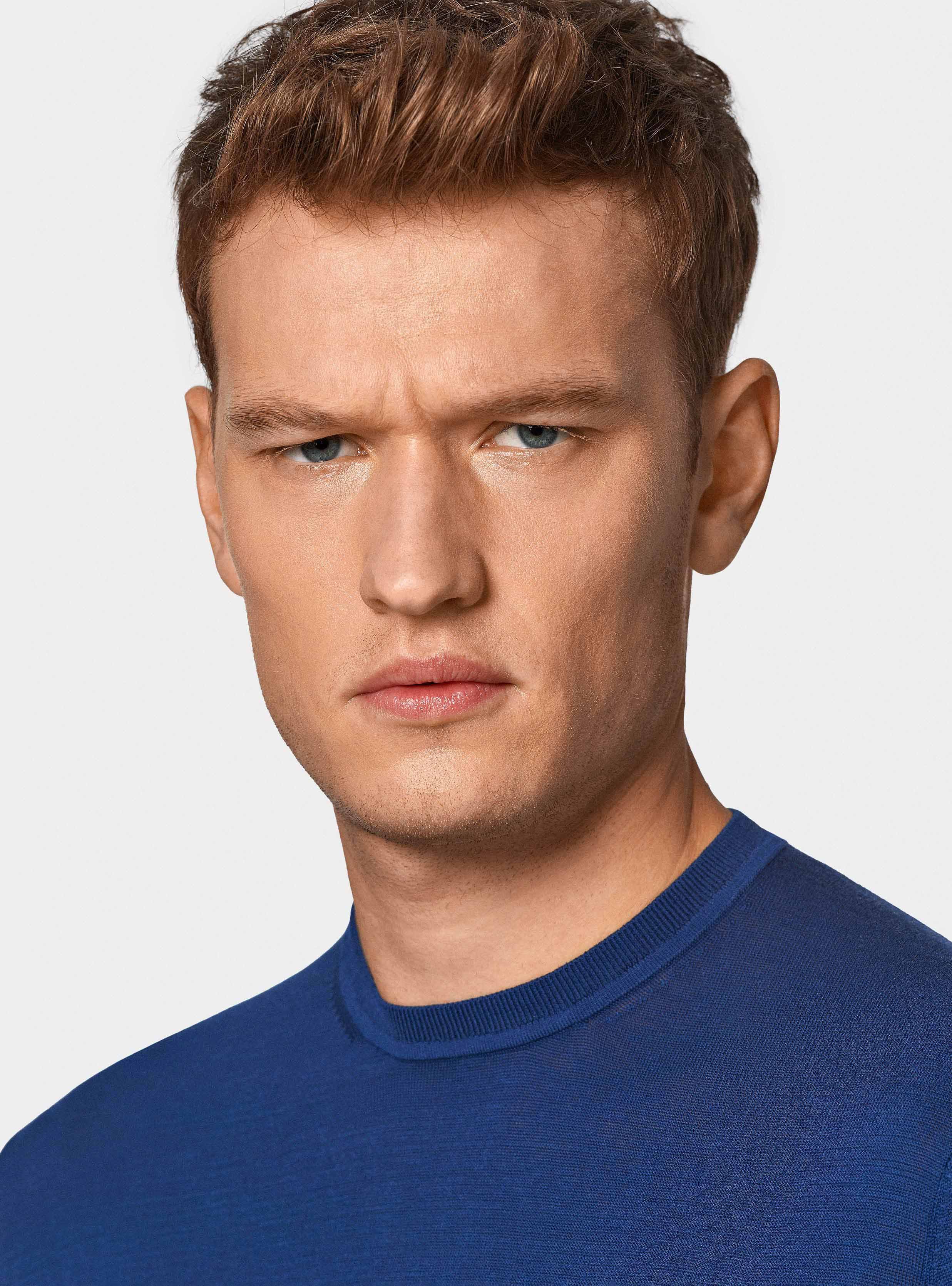 Maglia girocollo in cotone e seta, BLU ROYAL