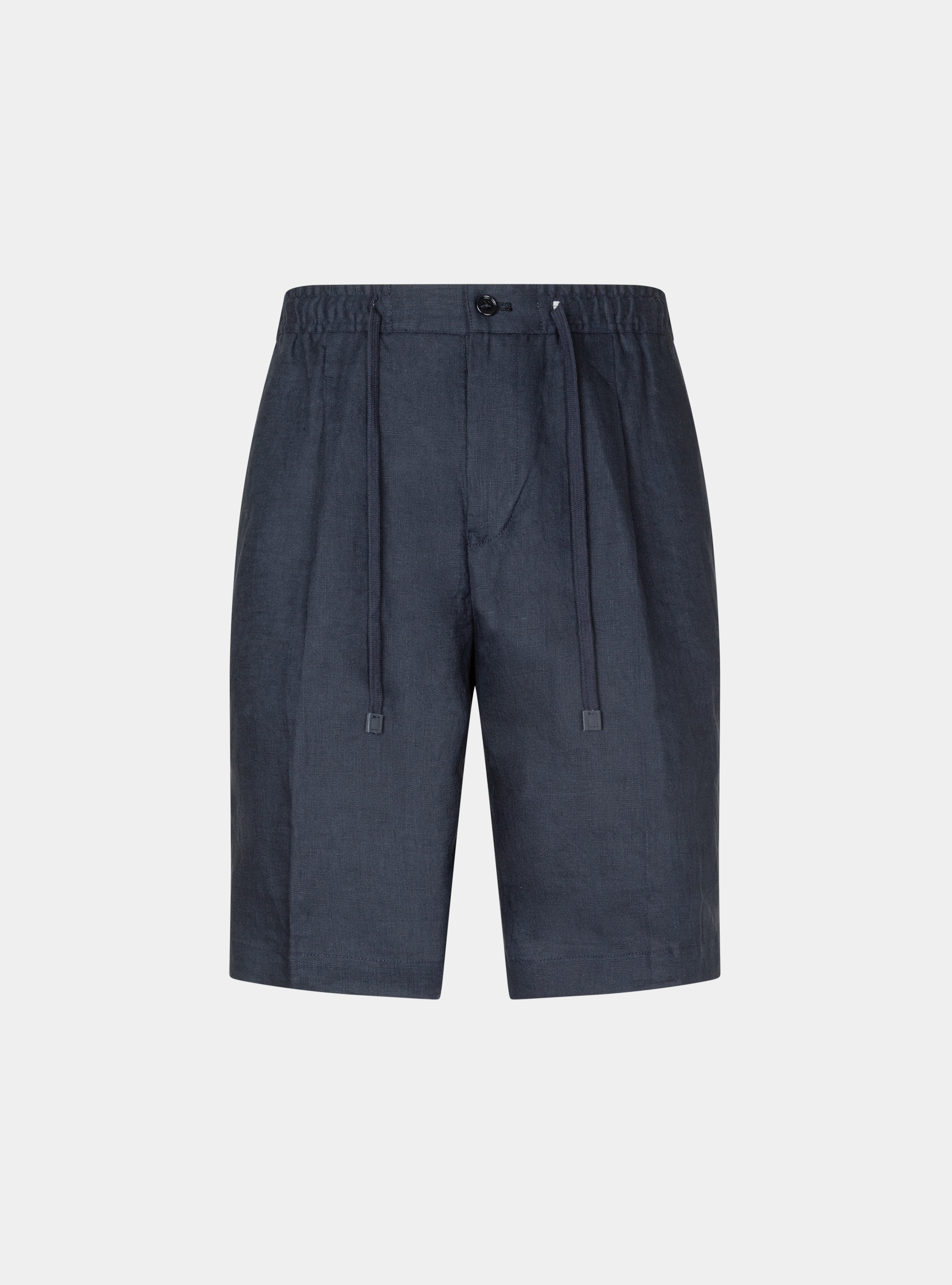 Bermuda tinta unita in lino, BLU NAVY